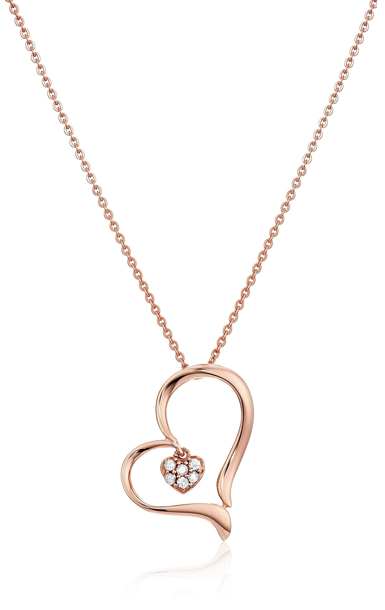 1/20 cttw Diamond Heart Pendant Necklace 14K Rose Gold with 18 Inch Chain