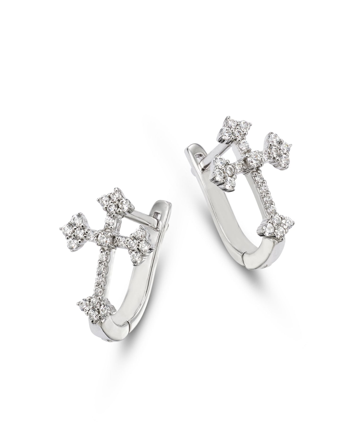Diamond Cross Hoop Earrings in 14K White Gold, 0.25 ct. t.w.