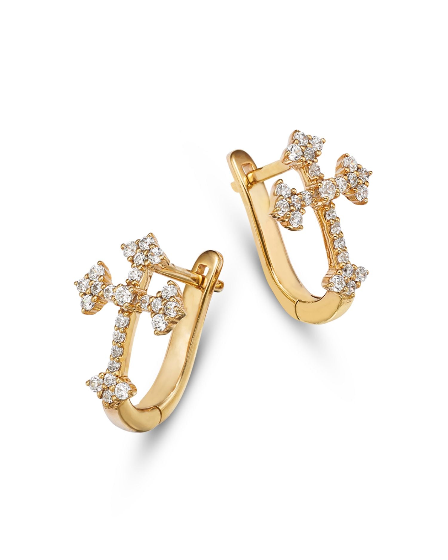Diamond Cross Hoop Earrings in 14K Yellow Gold, 0.25 ct. t.w.