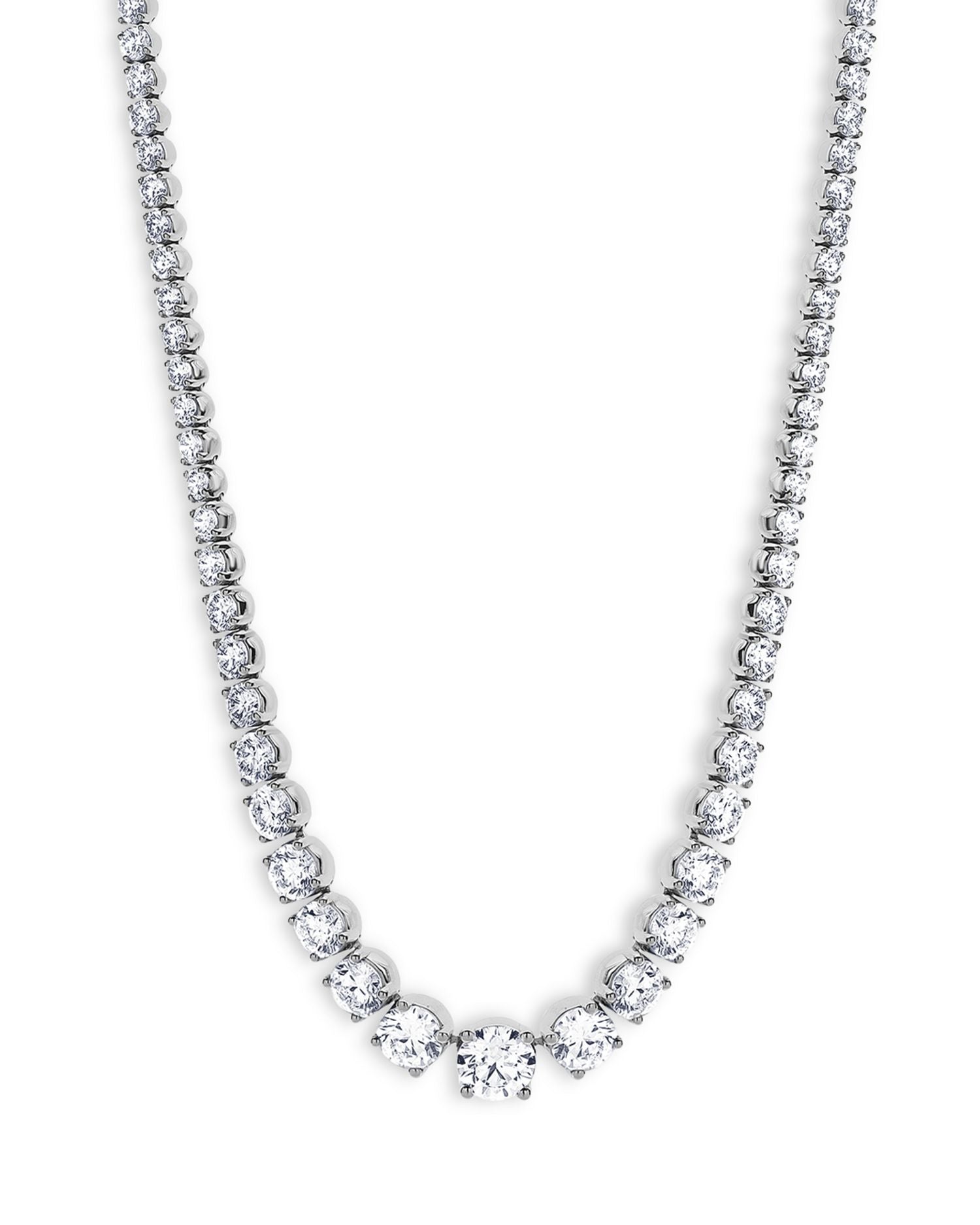 Certified Lab Grown Diamond Graduated Tennis Necklace in 18K White Gold, 30.0 ct. t.w.