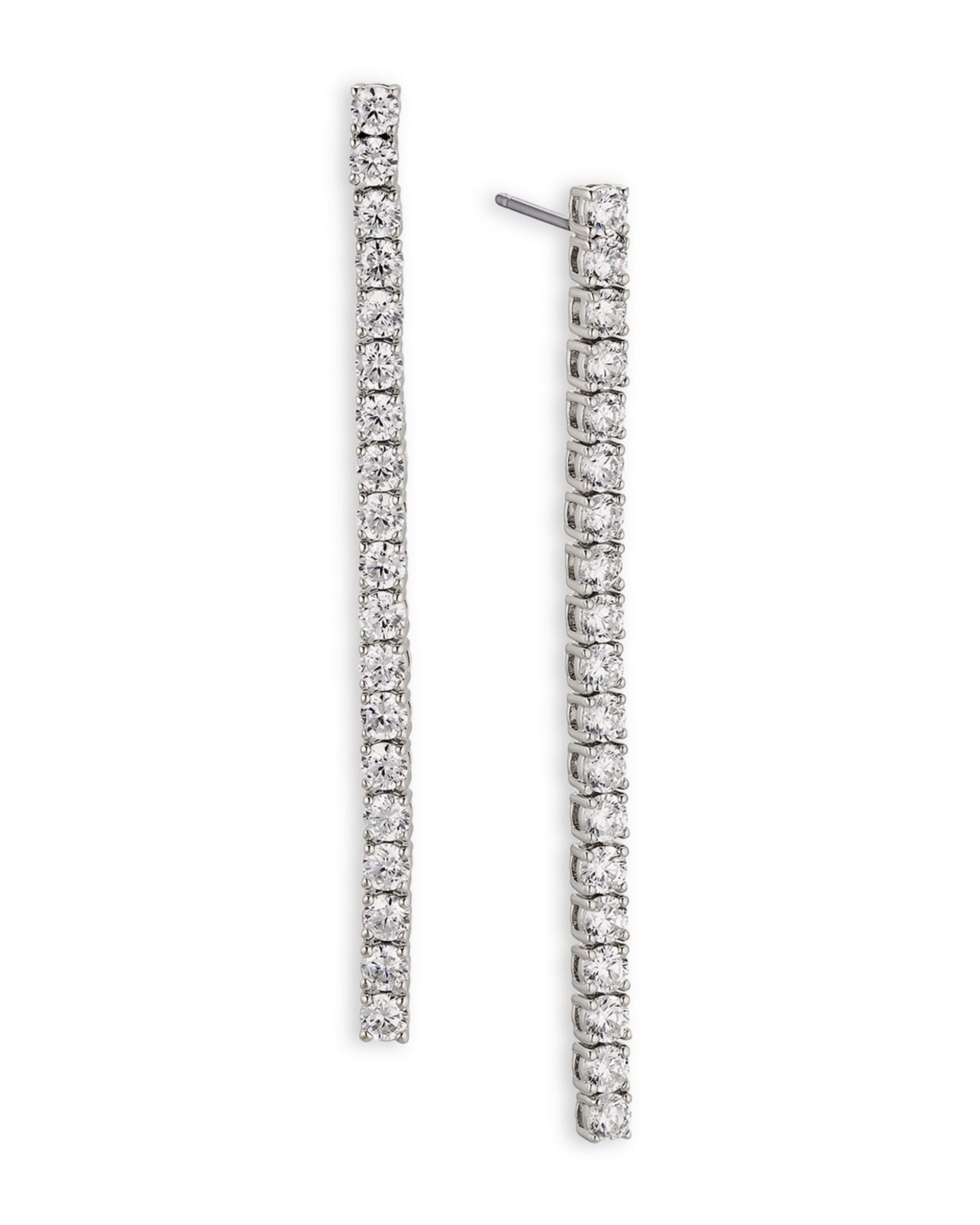Perfect Tennis Cubic Zirconia Linear Drop Earrings in Rhodium Plated