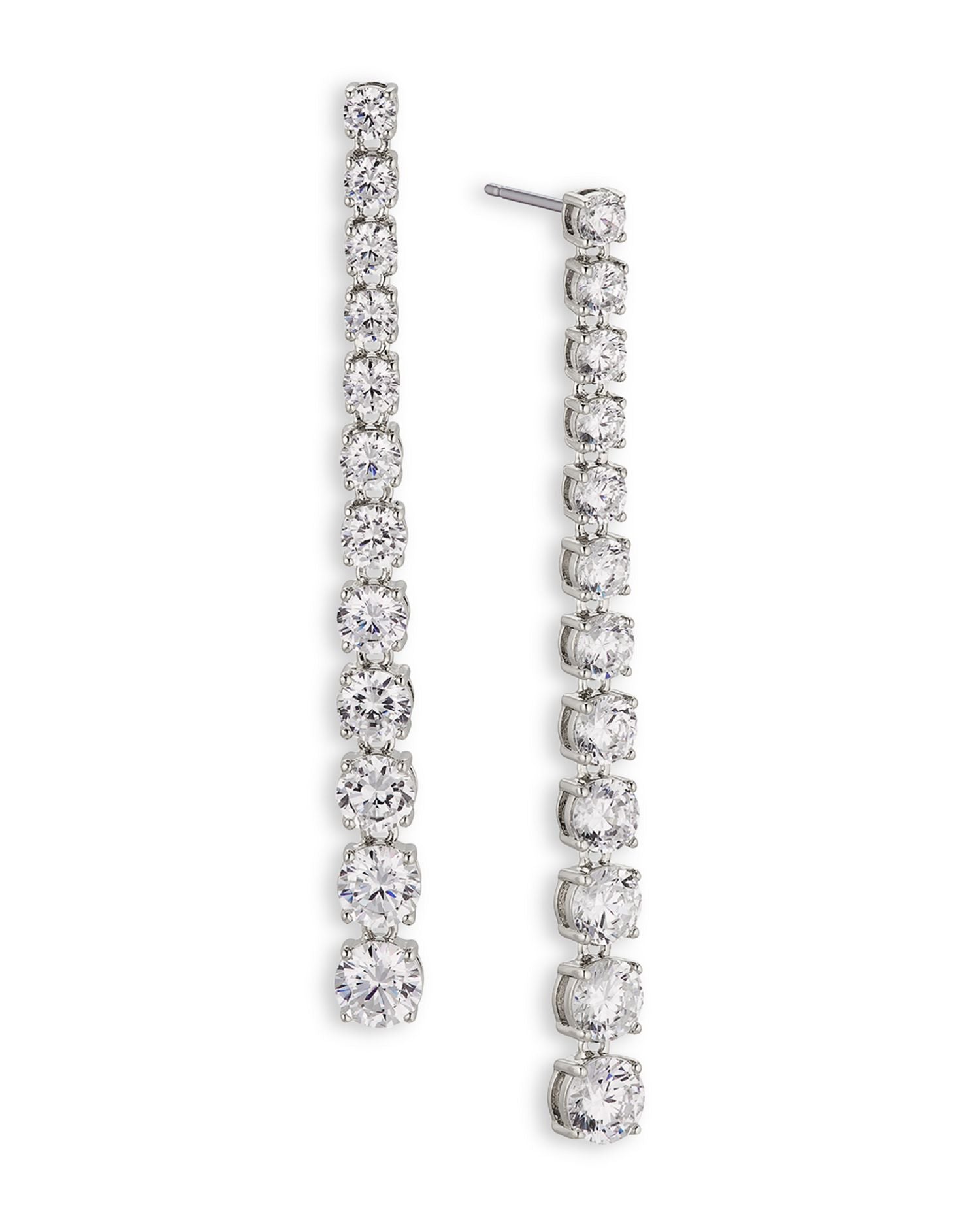 Perfect Tennis Cubic Zirconia Graduated Linear Drop Earrings in Rhodium Plated