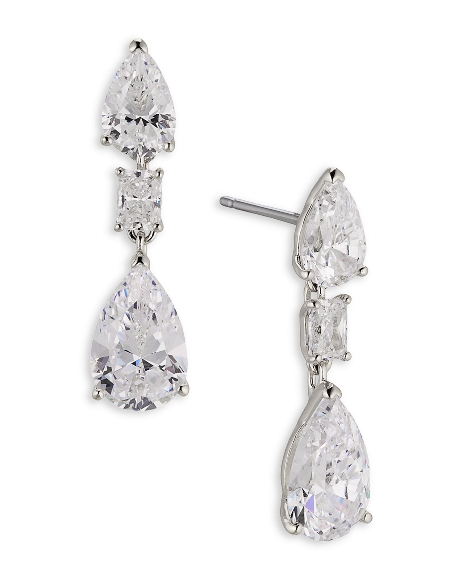 Halle Cubic Zirconia Triple Drop Earrings in Rhodium Plated