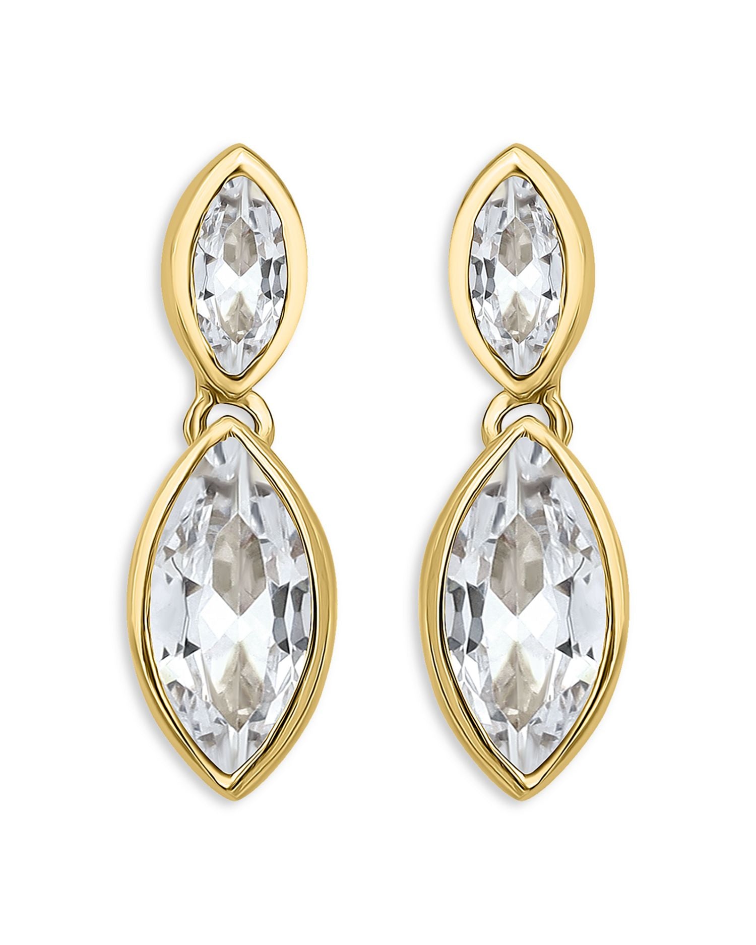 Marquise Cubic Zirconia Double Drop Earrings in 18K Gold Plated Sterling Silver - Exclusive