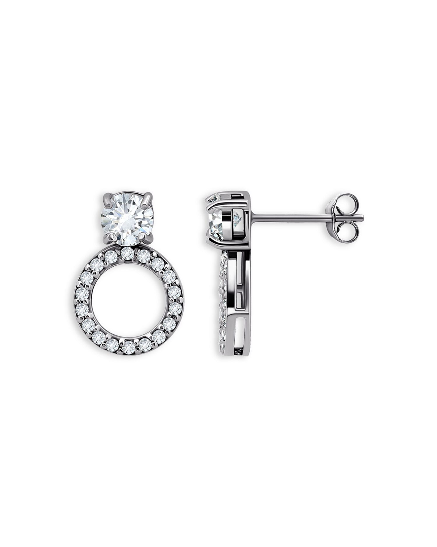 Cubic Zirconia Pavé Open Circle Drop Earrings - Exclusive