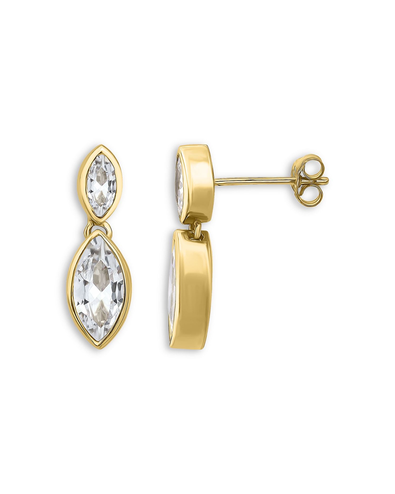 Marquise Cubic Zirconia Double Drop Earrings in 18K Gold Plated Sterling Silver - Exclusive