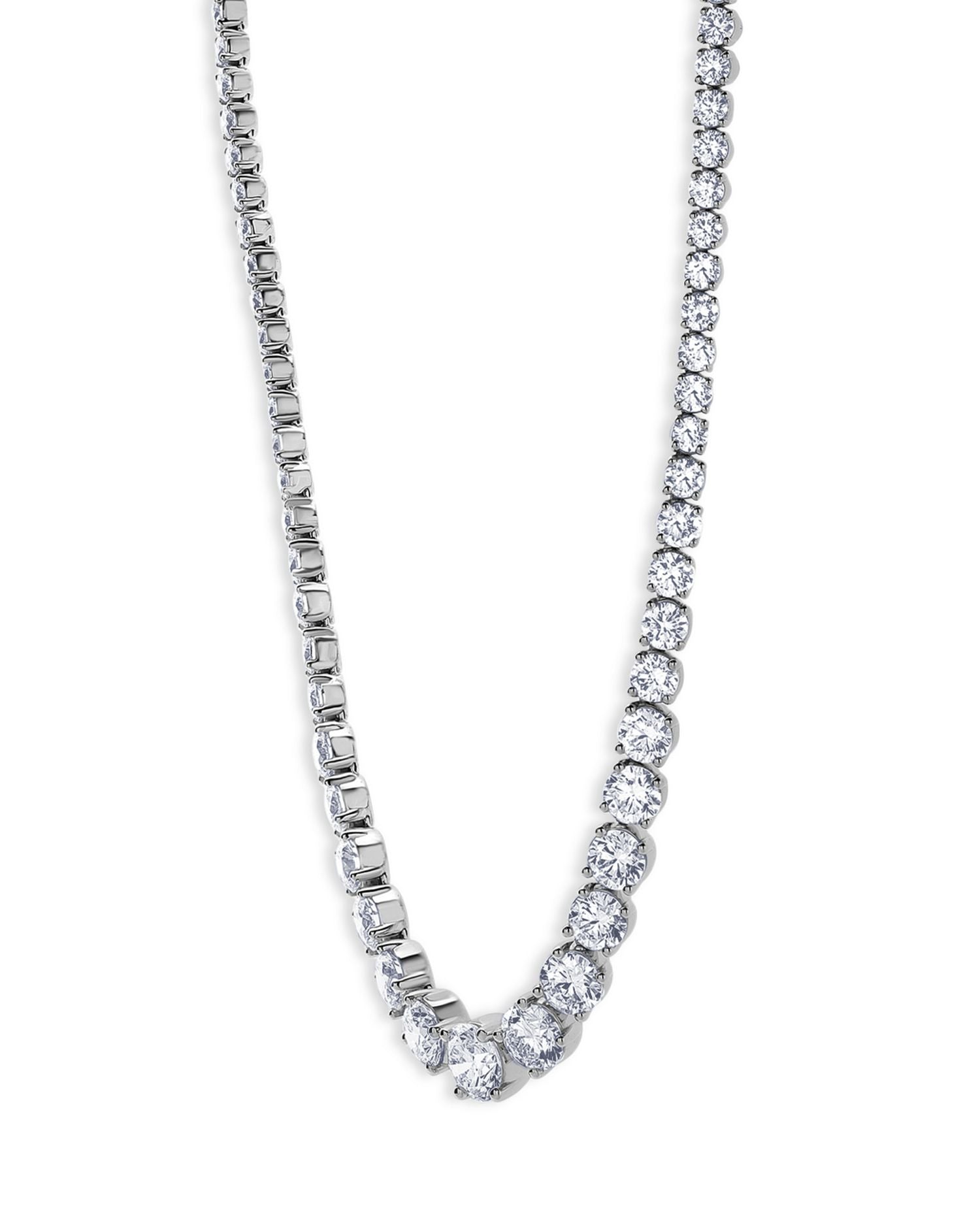 Certified Lab Grown Diamond Graduated Tennis Necklace in 18K White Gold, 30.0 ct. t.w.