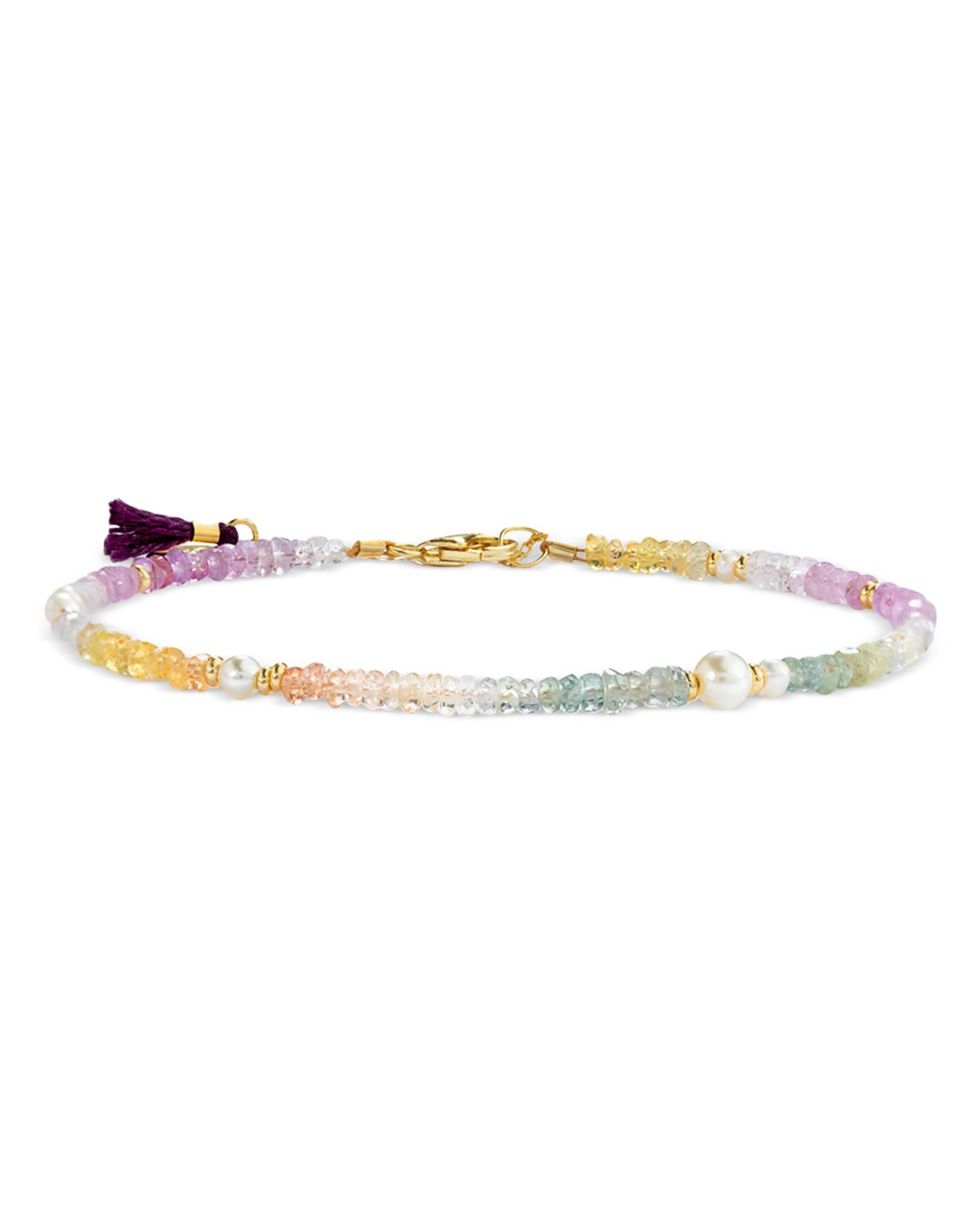 Ella Multicolor Sapphire & Cultured Freshwater Pearl Beaded Flex Bracelet in 14K Gold Vermeil