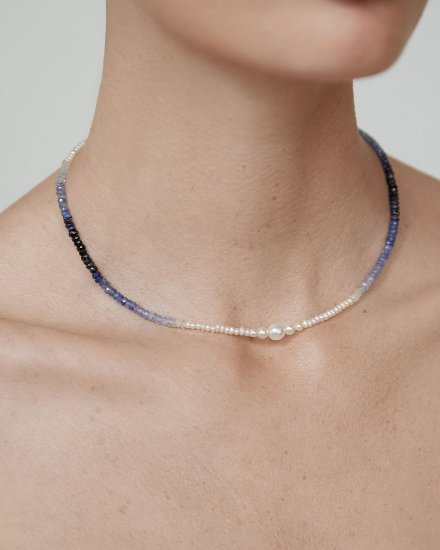 Esme Sapphire & Cultured Freshwater Pearl Beaded Collar Necklace in 14K Gold Filled, 16"-18"