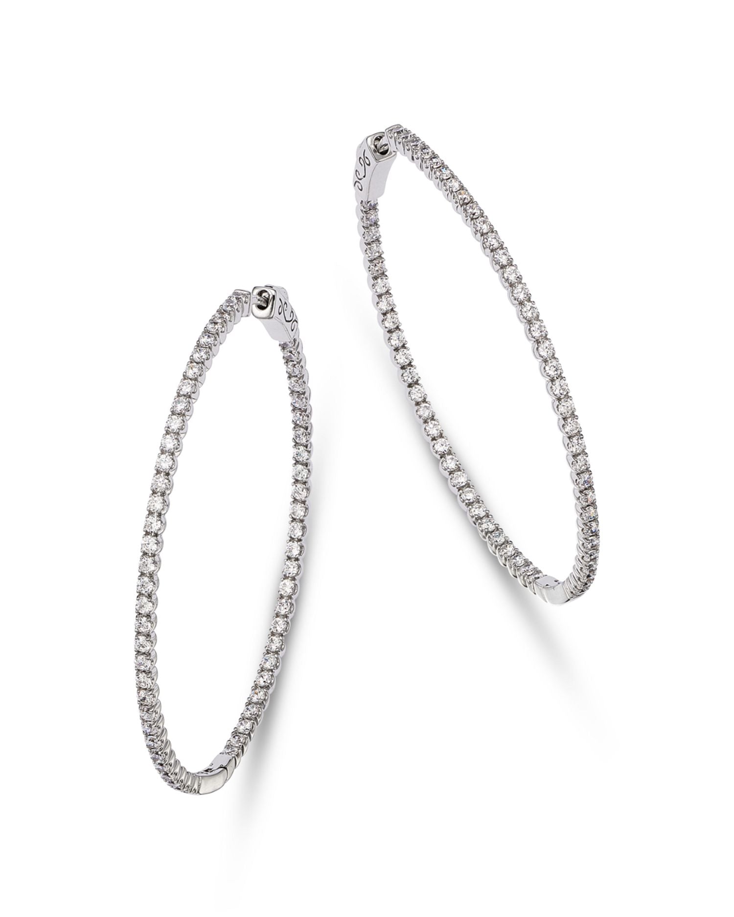 Diamond Oval Inside Out Hoop Earrings in 14K White Gold, 2.0 ct. t.w.