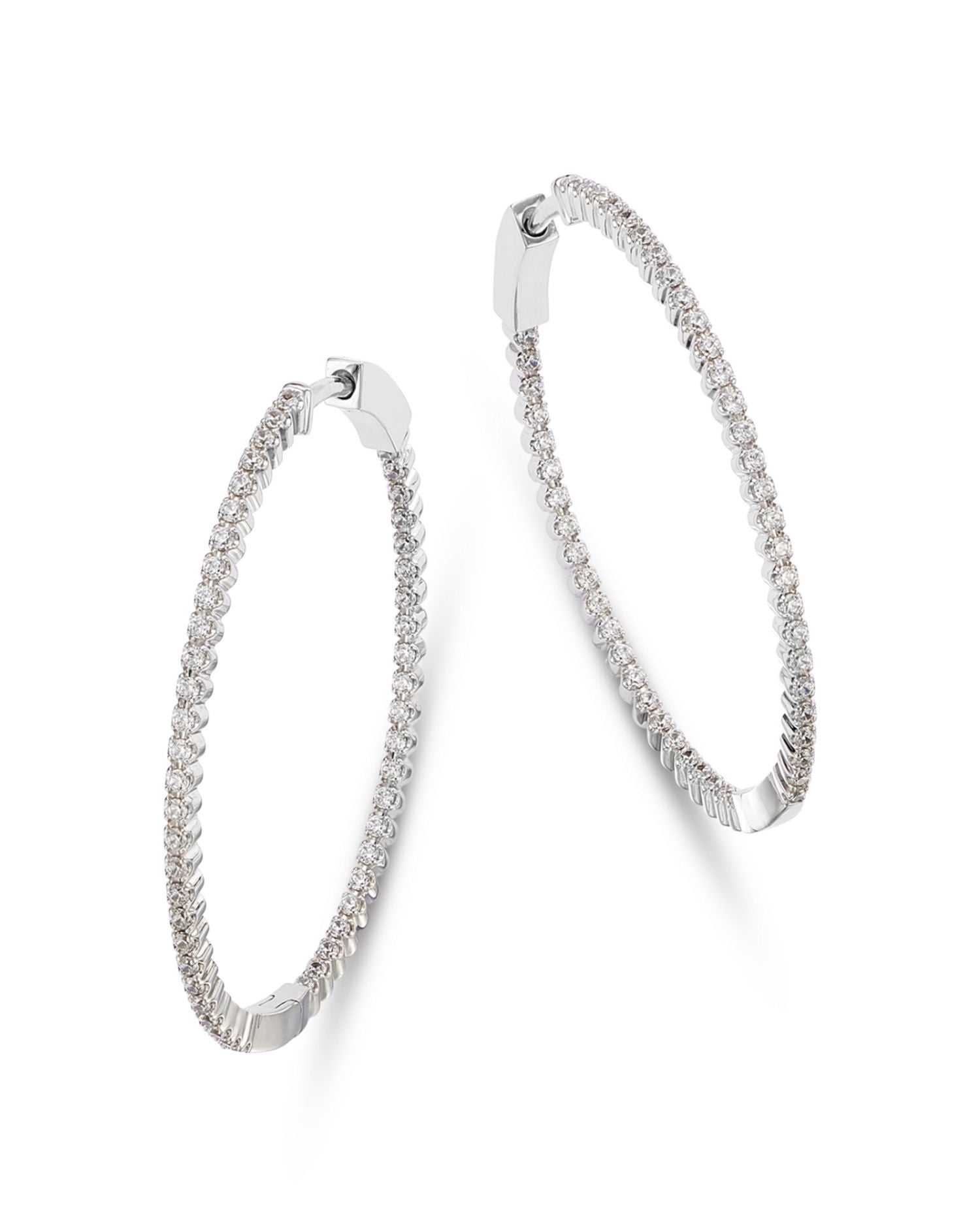 Diamond Oval Inside Out Medium Hoop Earrings in 14K White Gold, 1.0 ct. t.w.