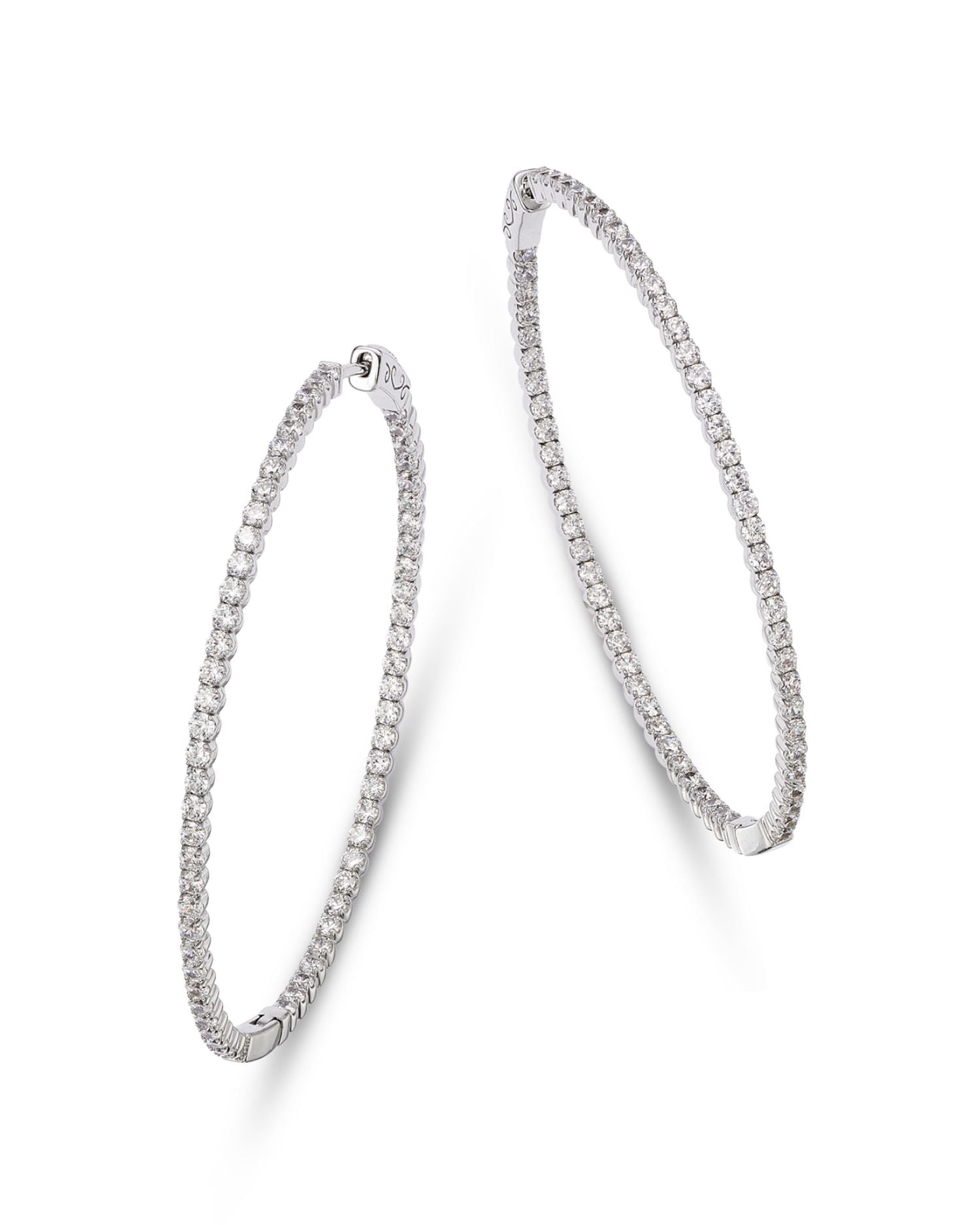 Diamond Oval Inside Out Large Hoop Earrings in 14K White Gold, 3.0 ct. t.w.