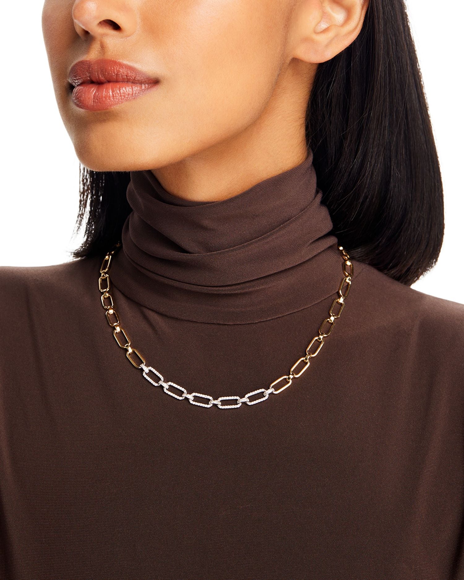 Diamond Chain Link Collar Necklace in 14K White & Yellow Gold, 0.80 ct. t.w.