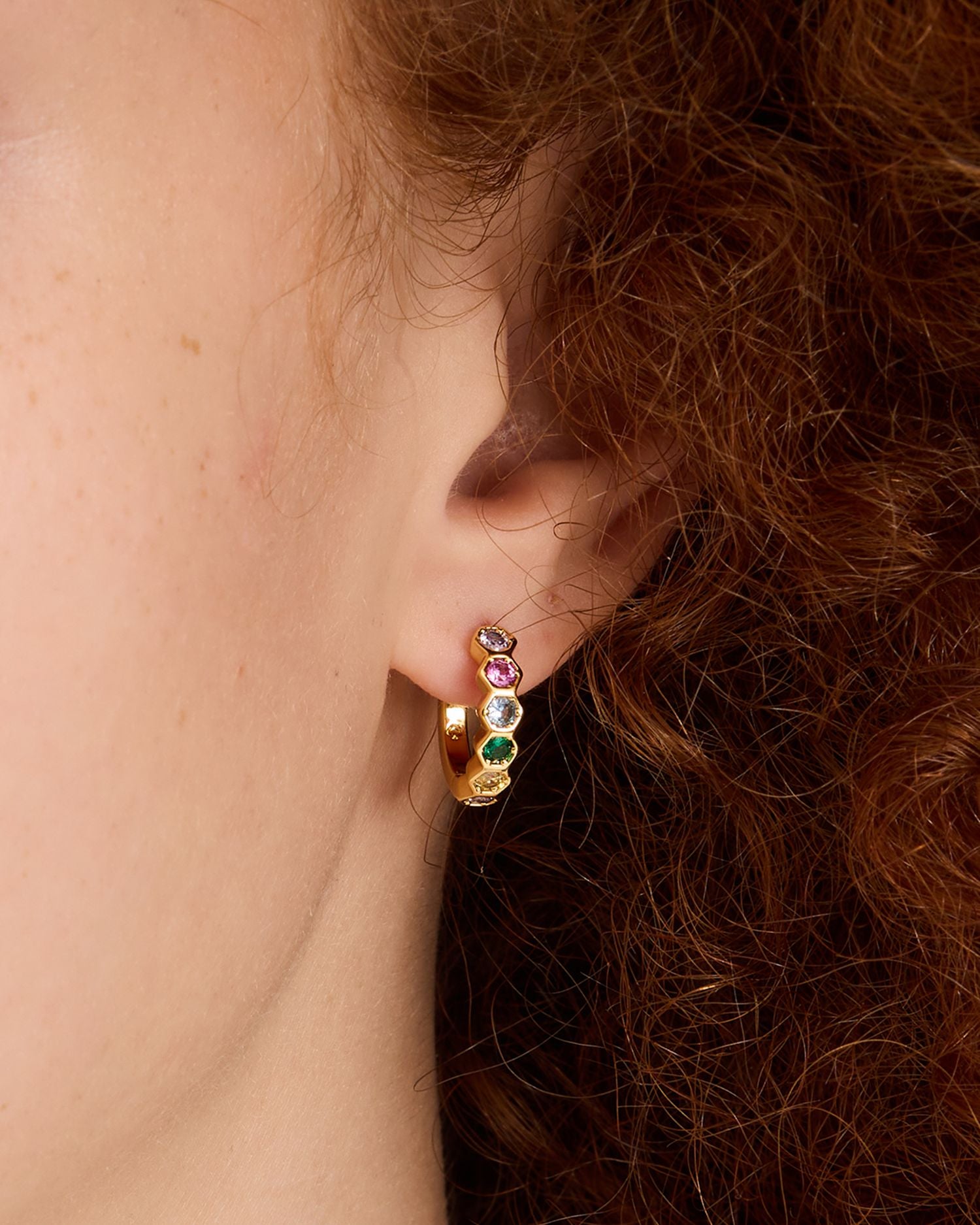 Pavé Hexagon Set Huggie Hoop Earrings