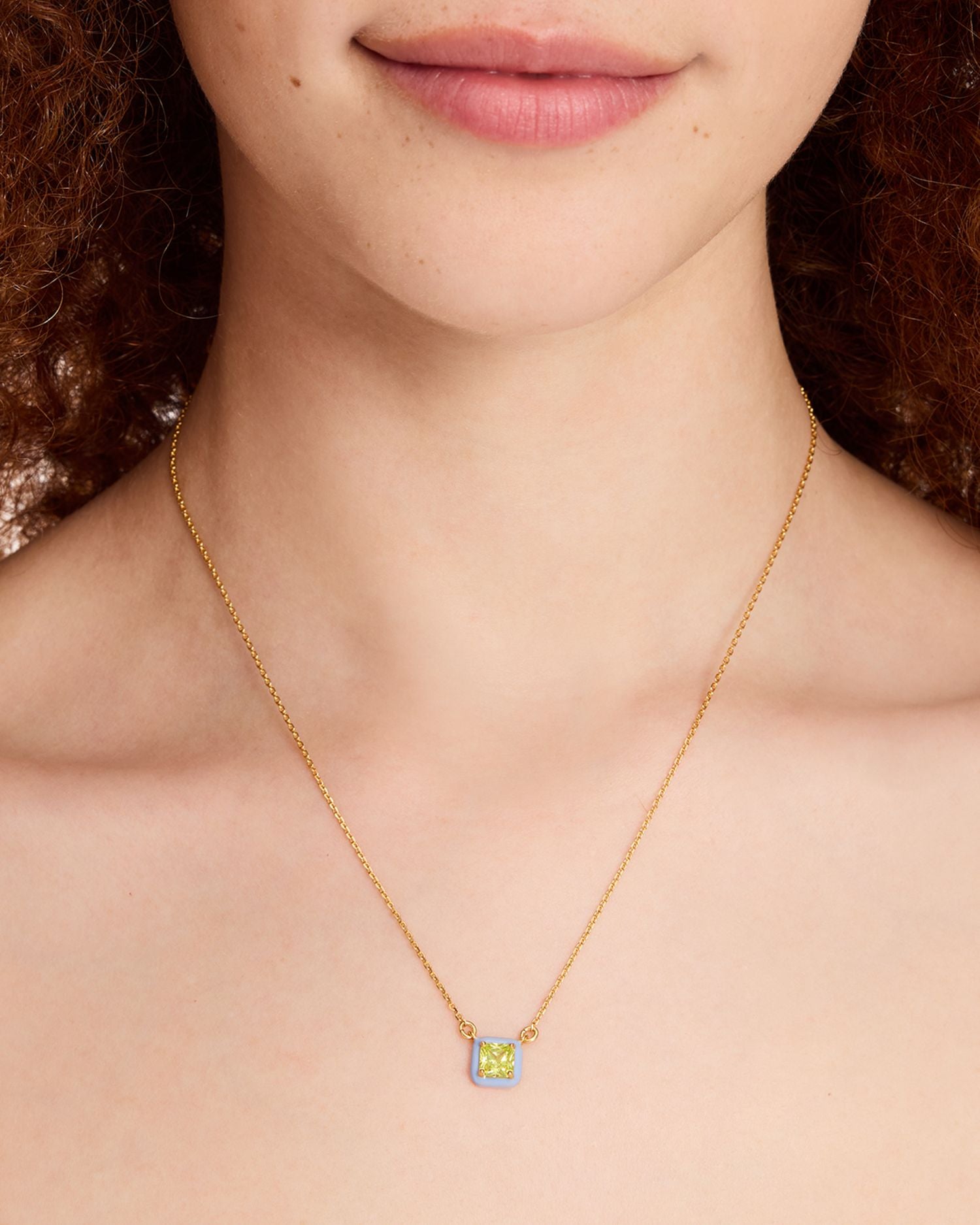 Framed Square Cubic Zirconia Pendant Necklace, 16'-19'