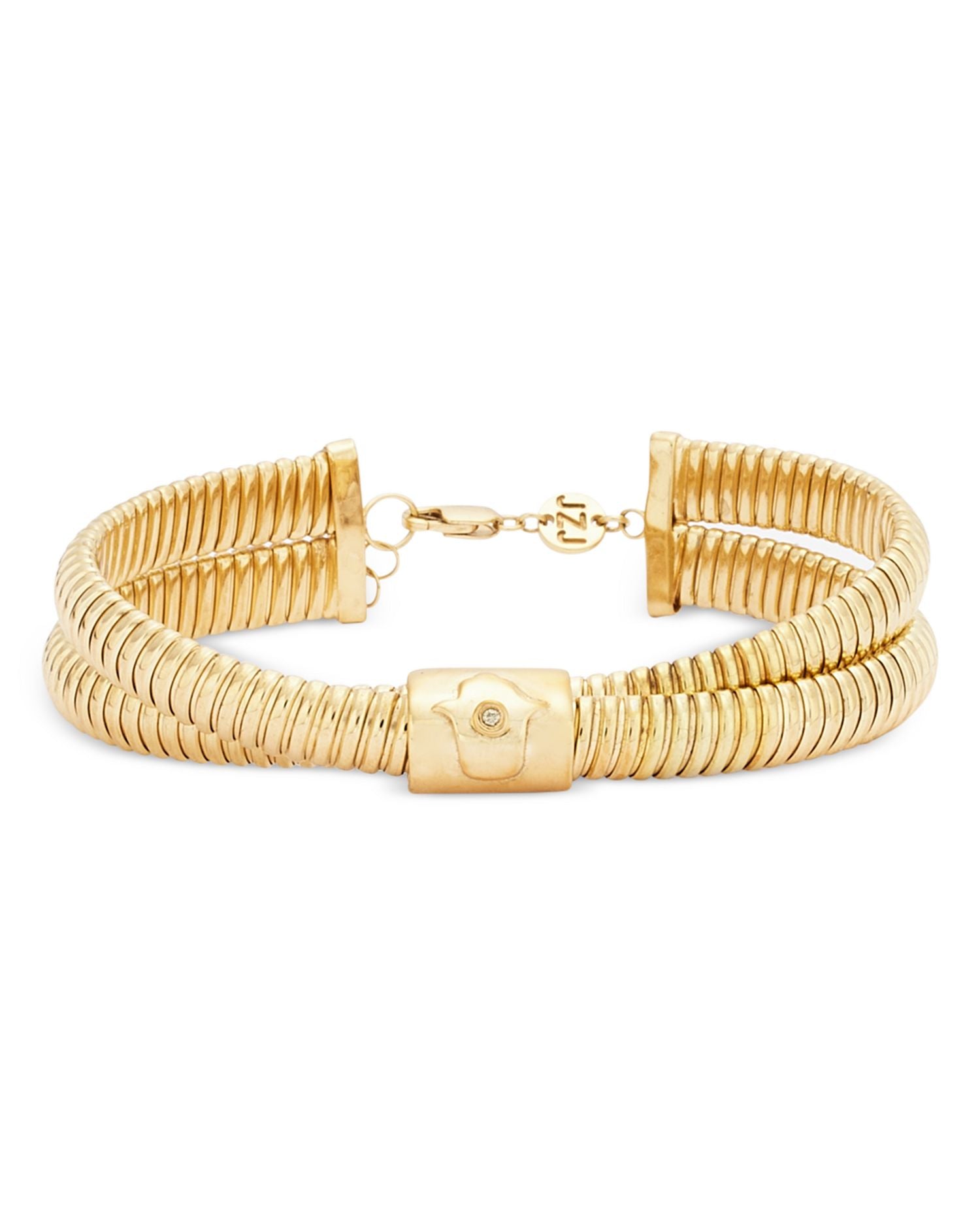 Magda Diamond Pavé Reversible Evil Eye/Hamsa Hand Charm Crossover Flex Bracelet in 18K Gold Plated Sterling Silver