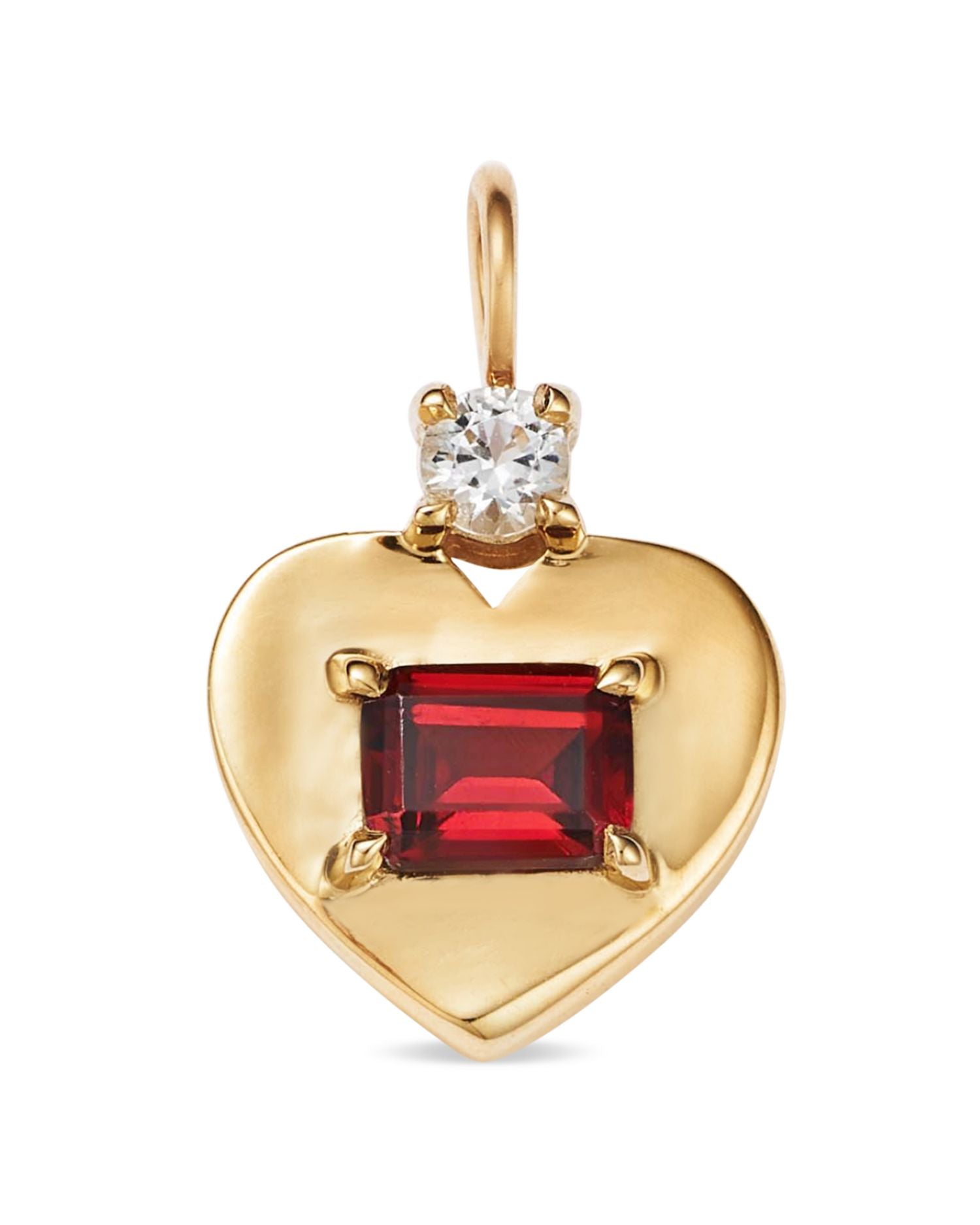 14K Yellow Gold Garnet & White Topaz Heart Charm Pendant