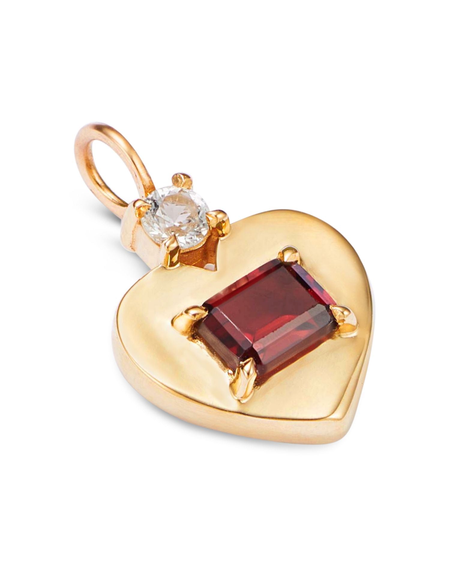 14K Yellow Gold Garnet & White Topaz Heart Charm Pendant