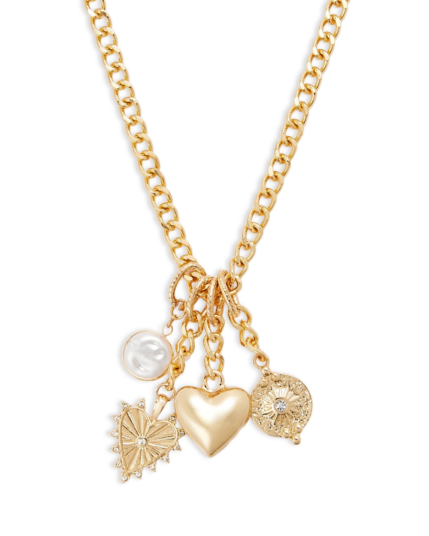 Pavé Heart & Imitation Pearl Multi Charm Pendant Necklace, 30'-33' - Exclusive