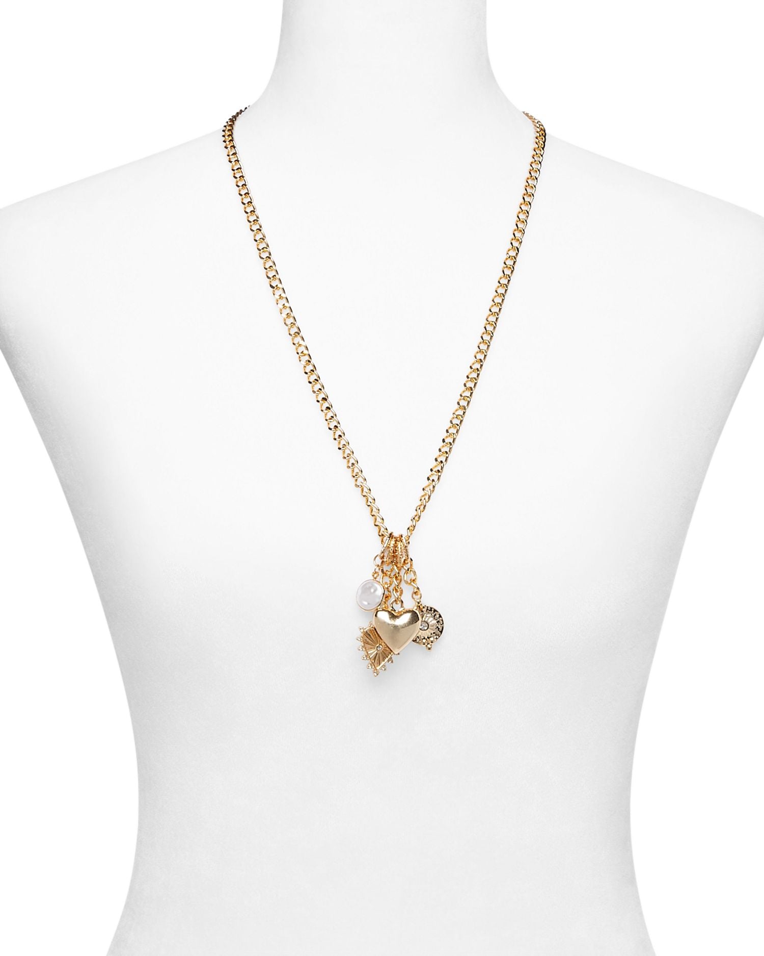 Pavé Heart & Imitation Pearl Multi Charm Pendant Necklace, 30'-33' - Exclusive