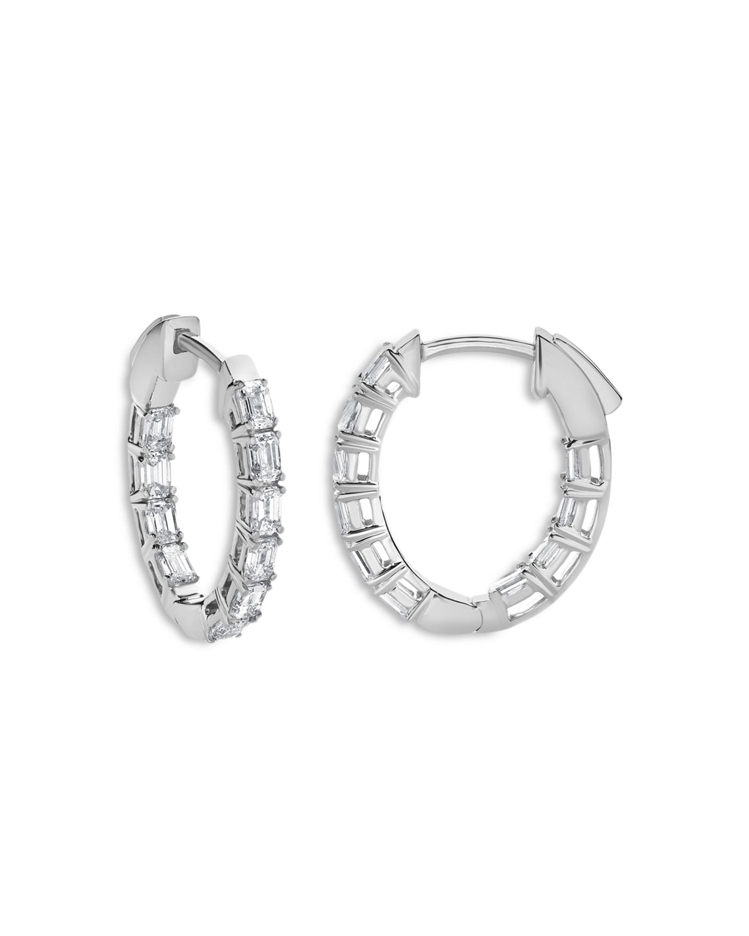 Diamond Emerald Cut Small Hoop Earrings in 14K White Gold, 2.0 ct. t.w.