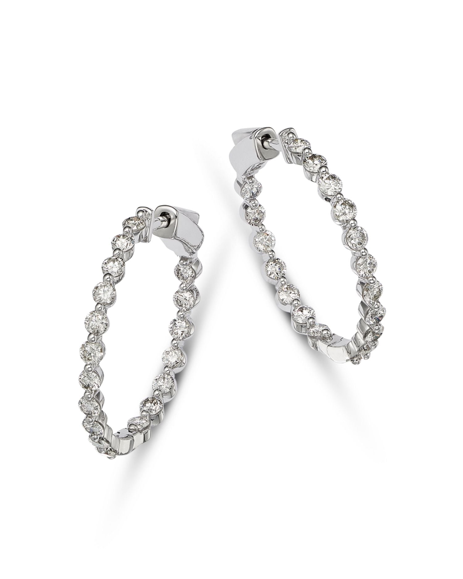 Diamond Inside Out Medium Hoop Earrings in 14K White Gold, 2.50 ct. t.w.