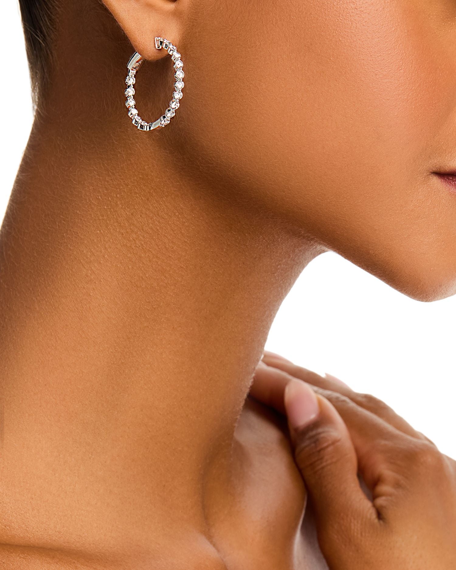 Diamond Inside Out Medium Hoop Earrings in 14K White Gold, 2.50 ct. t.w.