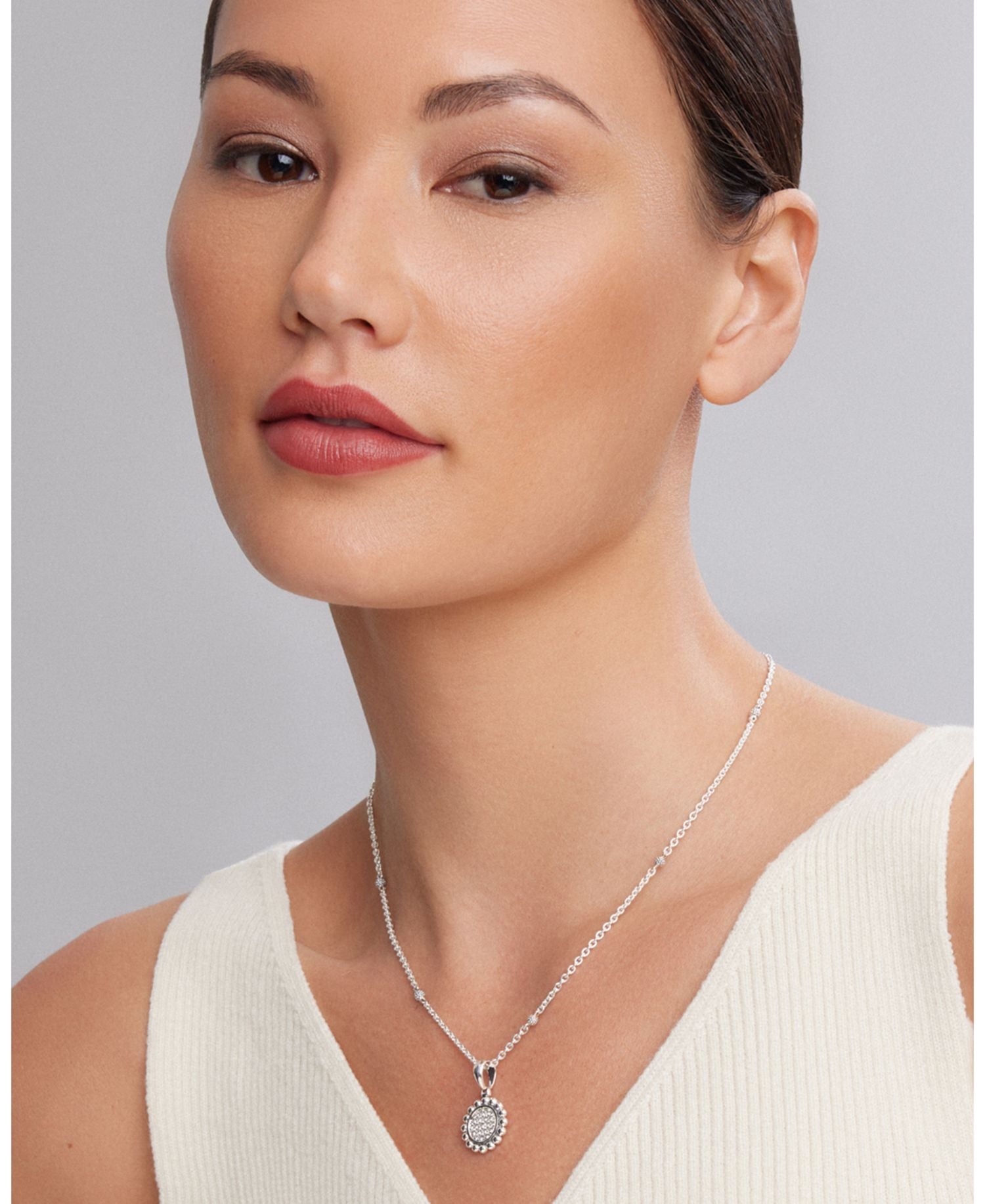 Sterling Silver Caviar Spark Diamond Pendant Necklace, 18'