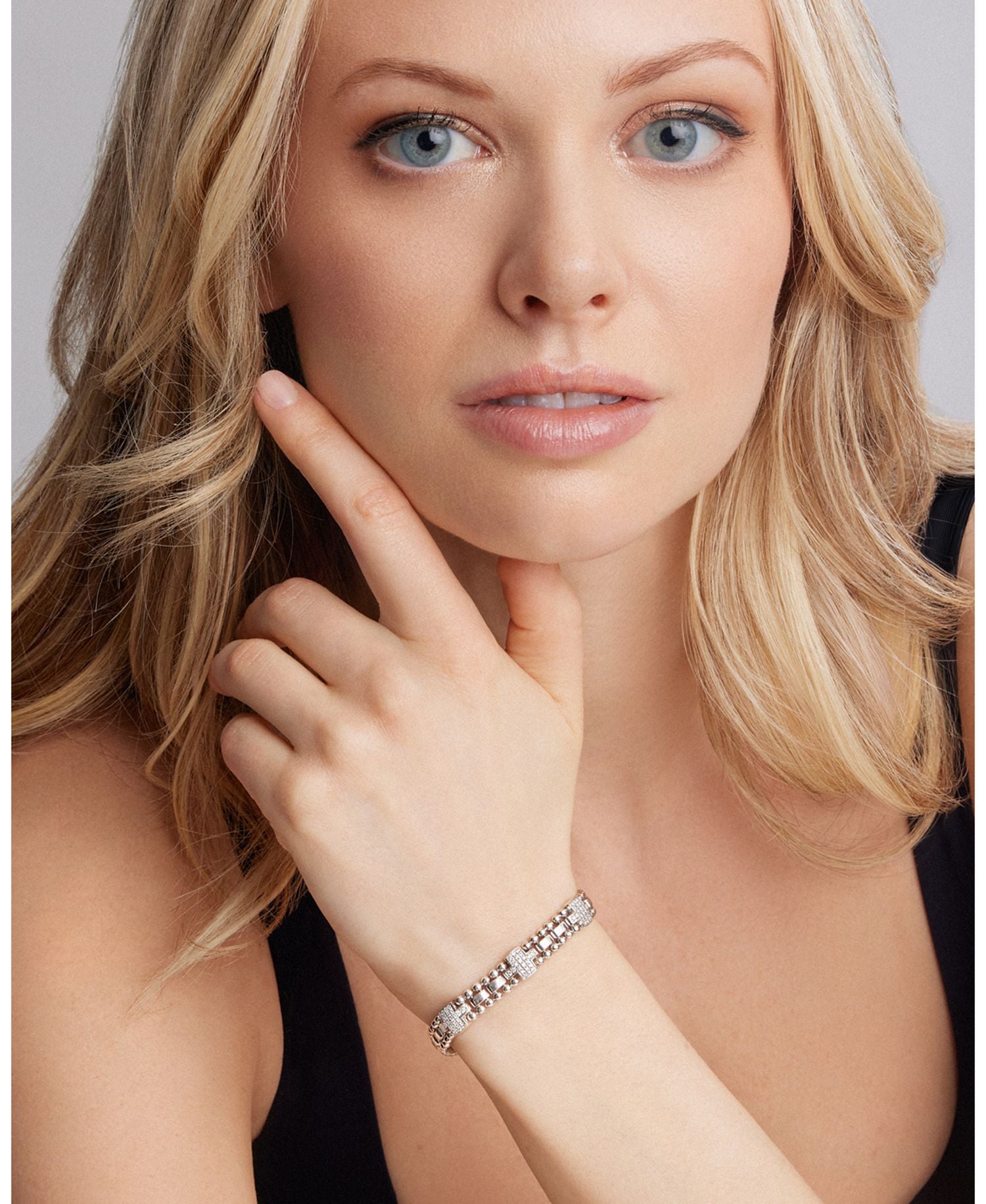 Sterling Silver Caviar Spark Diamond Link Bracelet
