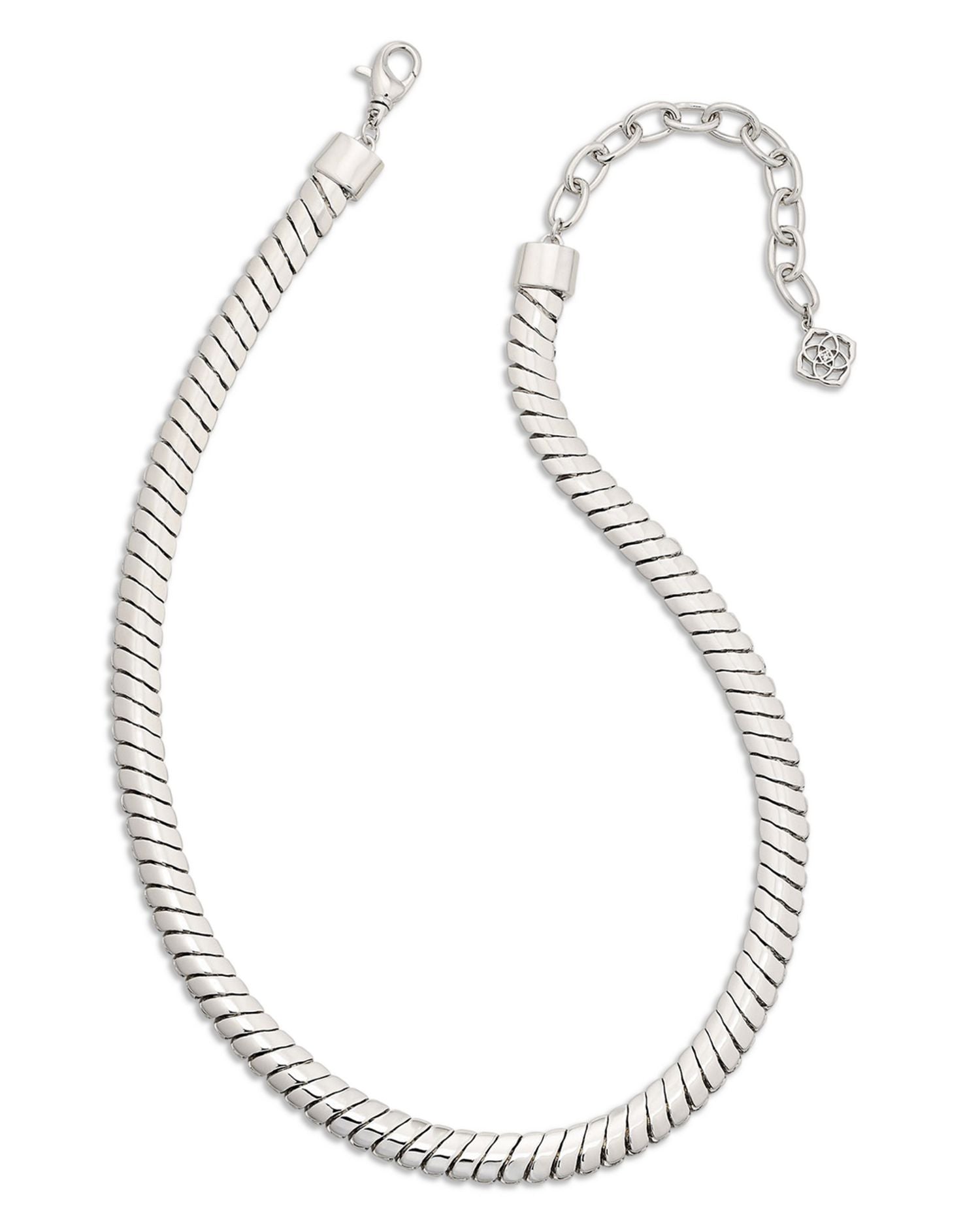 Lex Omega Chain Necklace in Rhodium Plated, 15.5'-18.5'