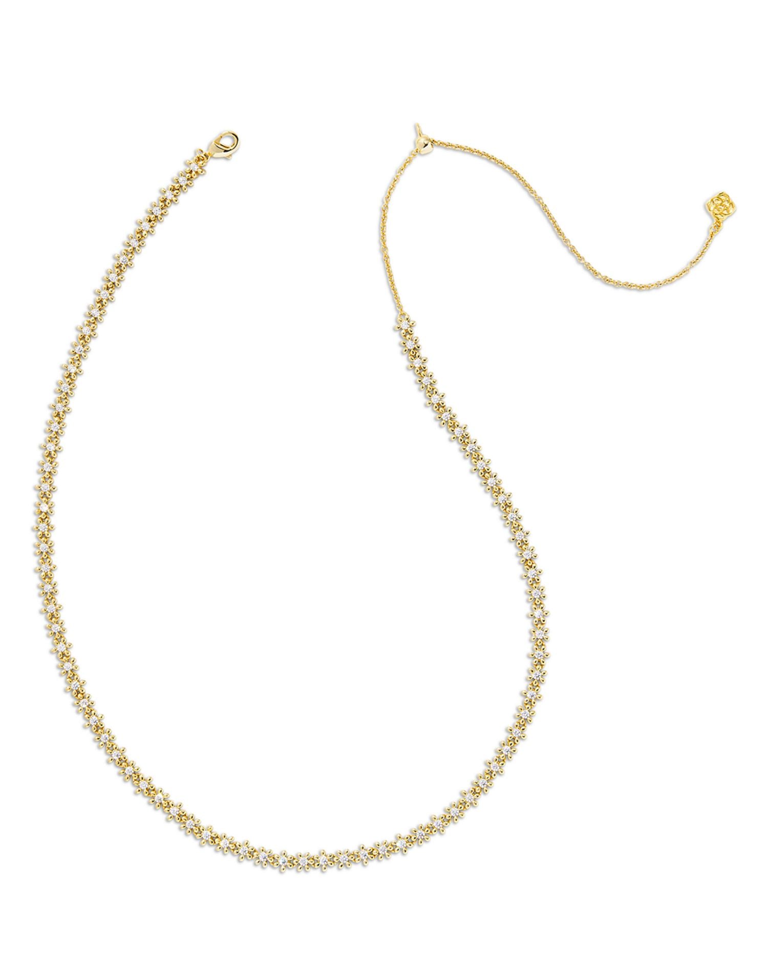 Nydia Cubic Zirconia Flower Strand Necklace in 14K Gold Plated, 14"-18"