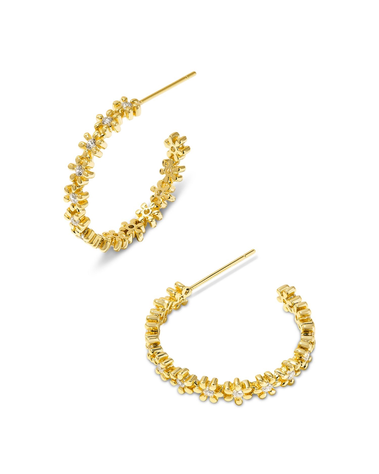 Nydia Cubic Zirconia Flower C Hoop Earrings in 14K Gold Plated