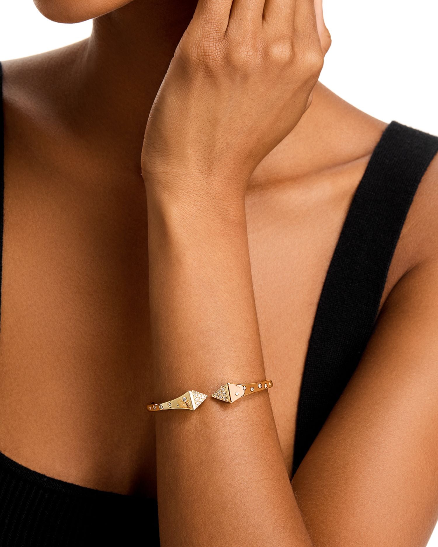 Diamond Pyramid Cuff Bangle Bracelet in 14K Yellow Gold, 1.0 ct. t.w.