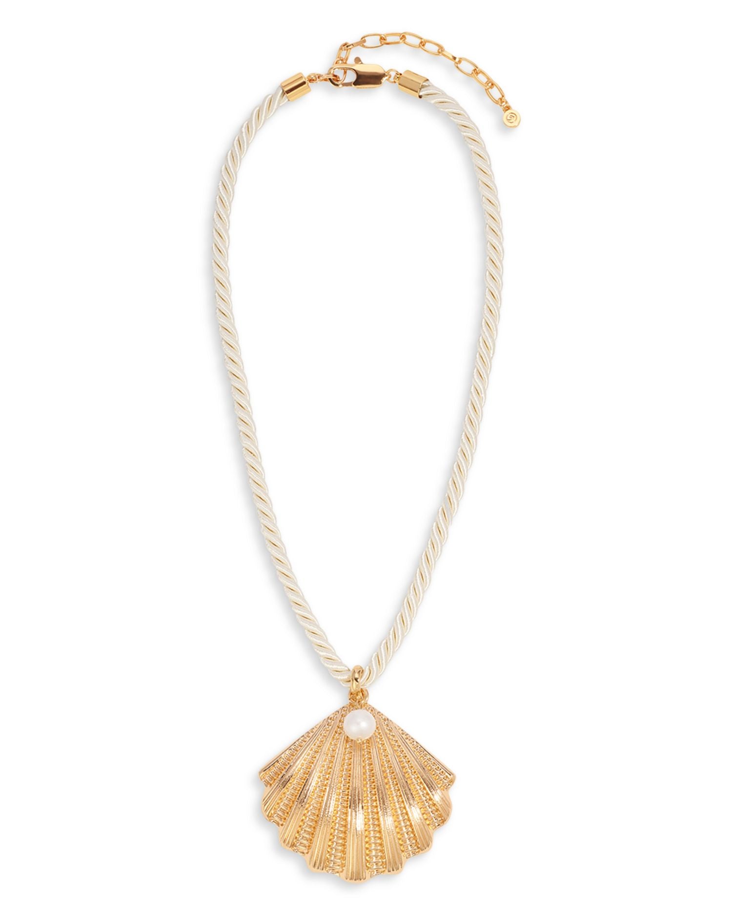 Cultured Freshwater Pearl Scalloped Shell Cord Pendant Necklace in 18K Gold Plated, 15'-20'