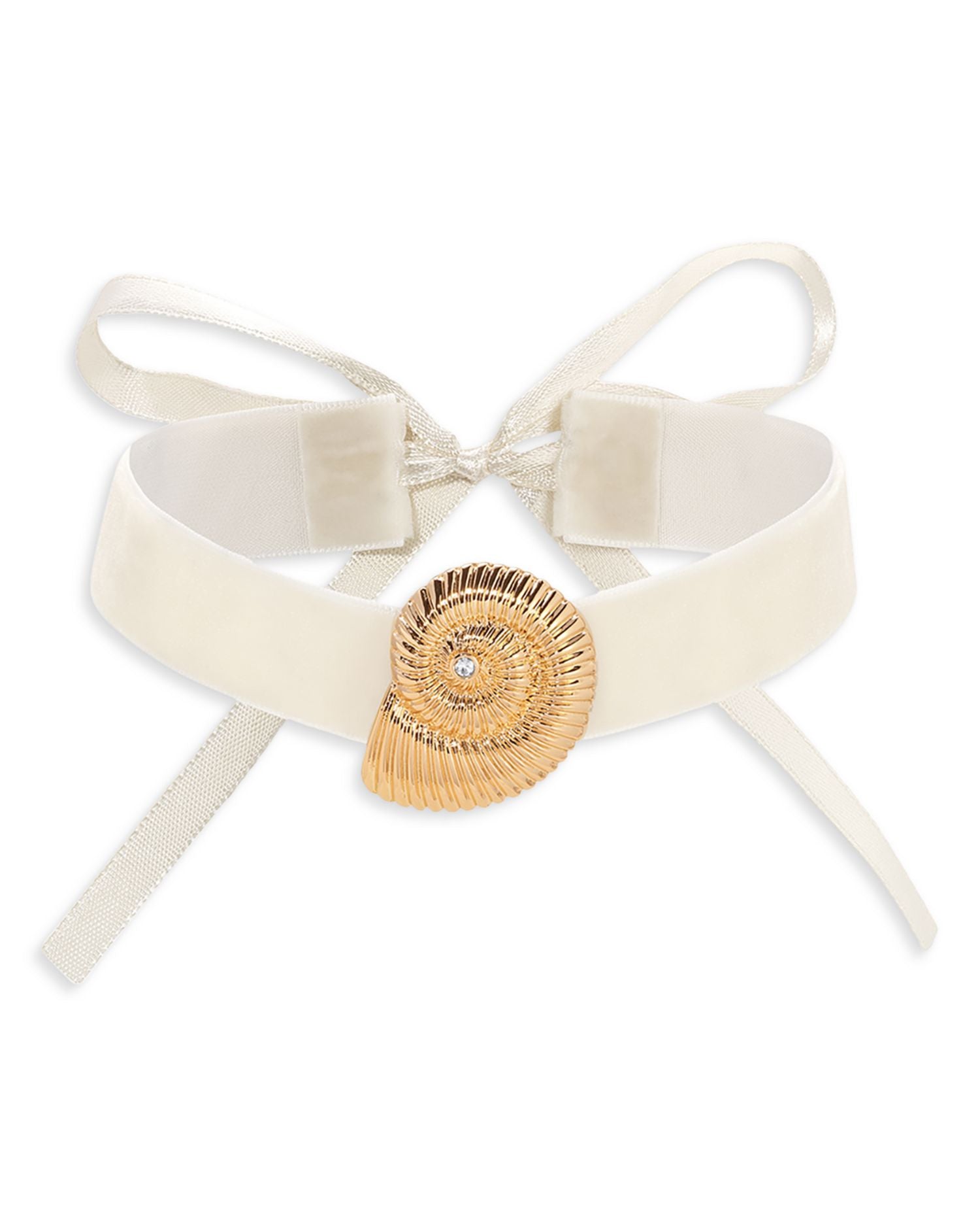 Swirled Shell Pendant Velvet Choker, 12'