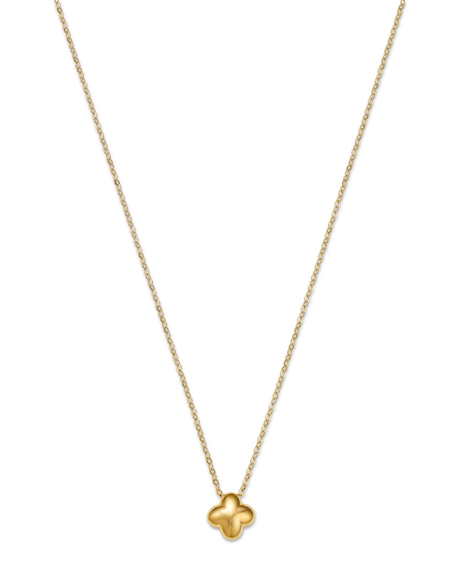 14K Yellow Gold Puff Clover Pendant Necklace, 18'