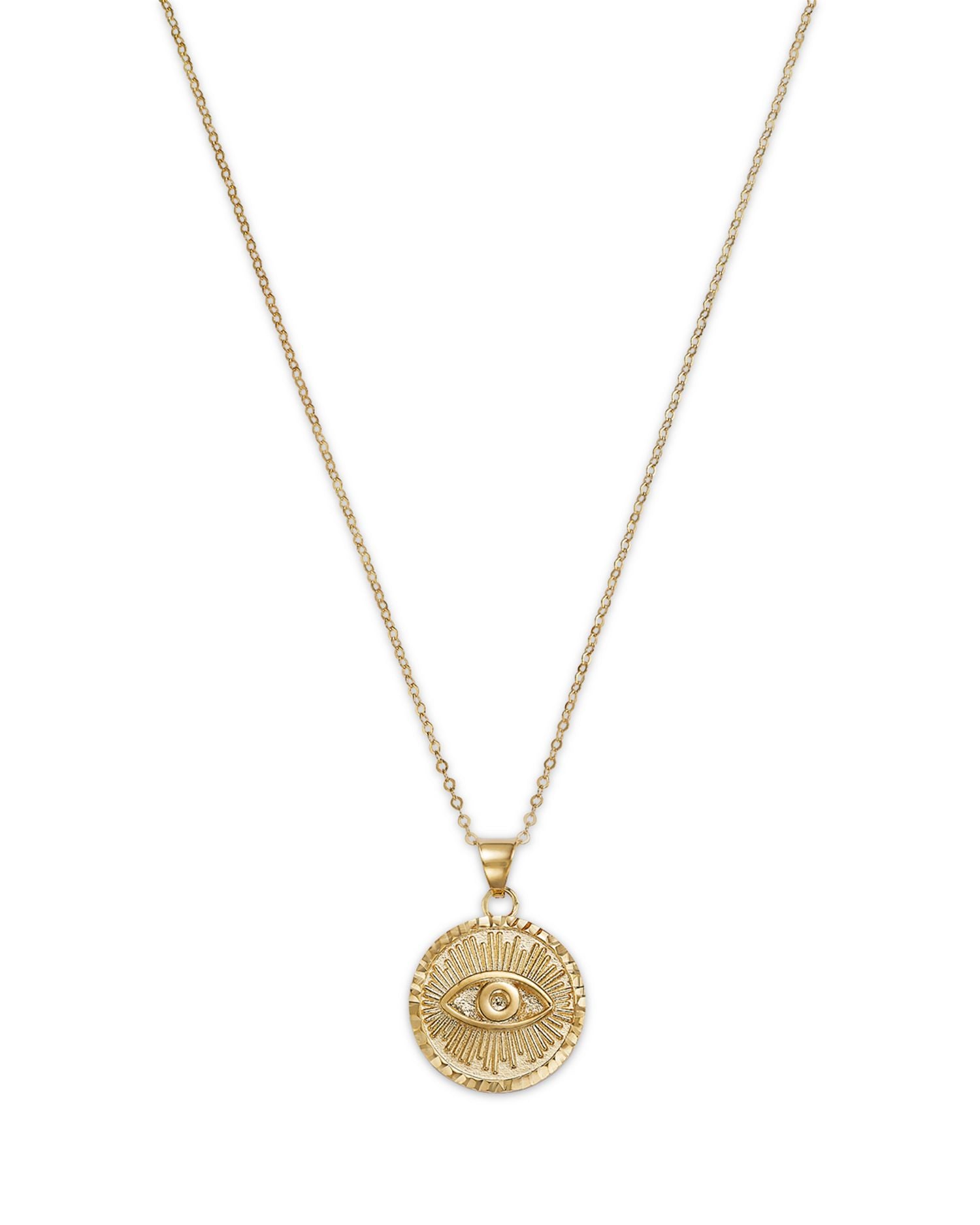 14K Yellow Gold Evil Eye Medallion Pendant Necklace, 18'