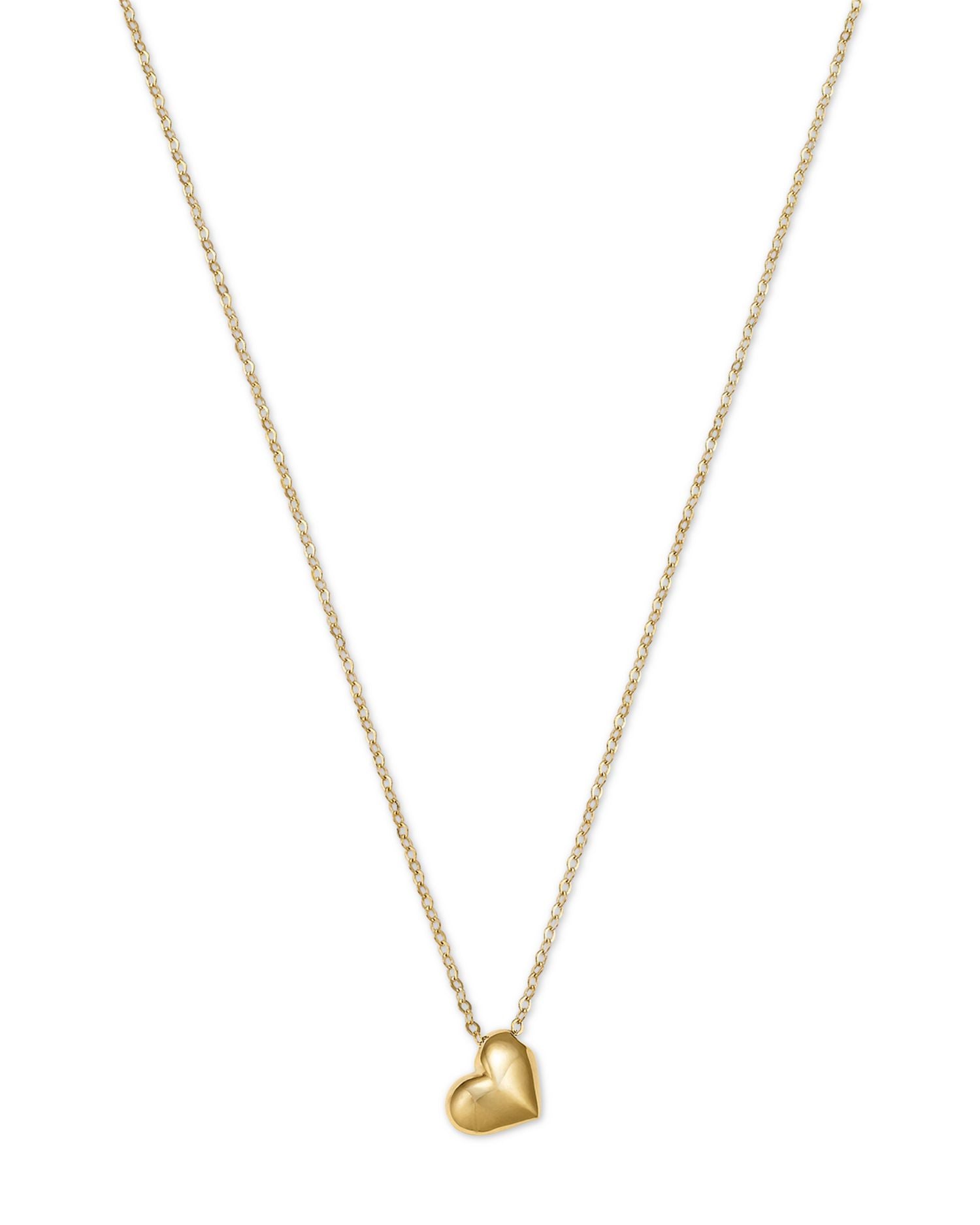 14K Yellow Gold Puff Heart Pendant Necklace, 18'