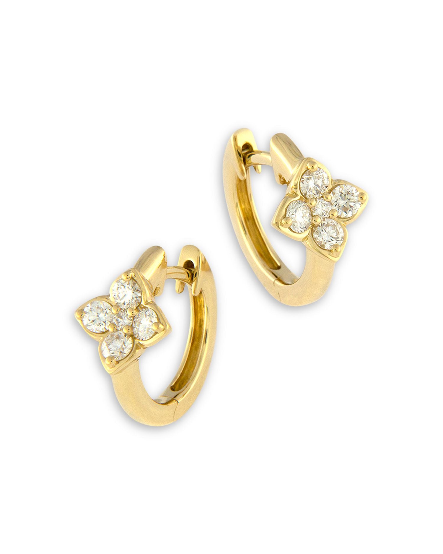 Diamond Flower Huggie Hoop Earrings in 14K Yellow Gold, 0.33 ct. t.w.