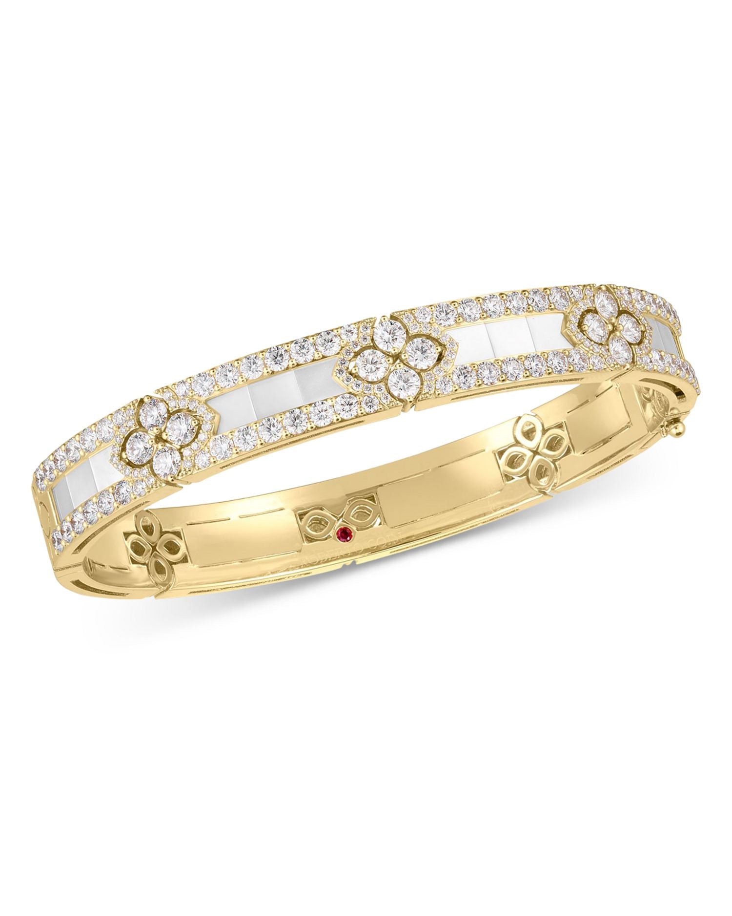 18K Yellow Gold Love in Verona Mother of Pearl & Diamond Flower Bangle Bracelet