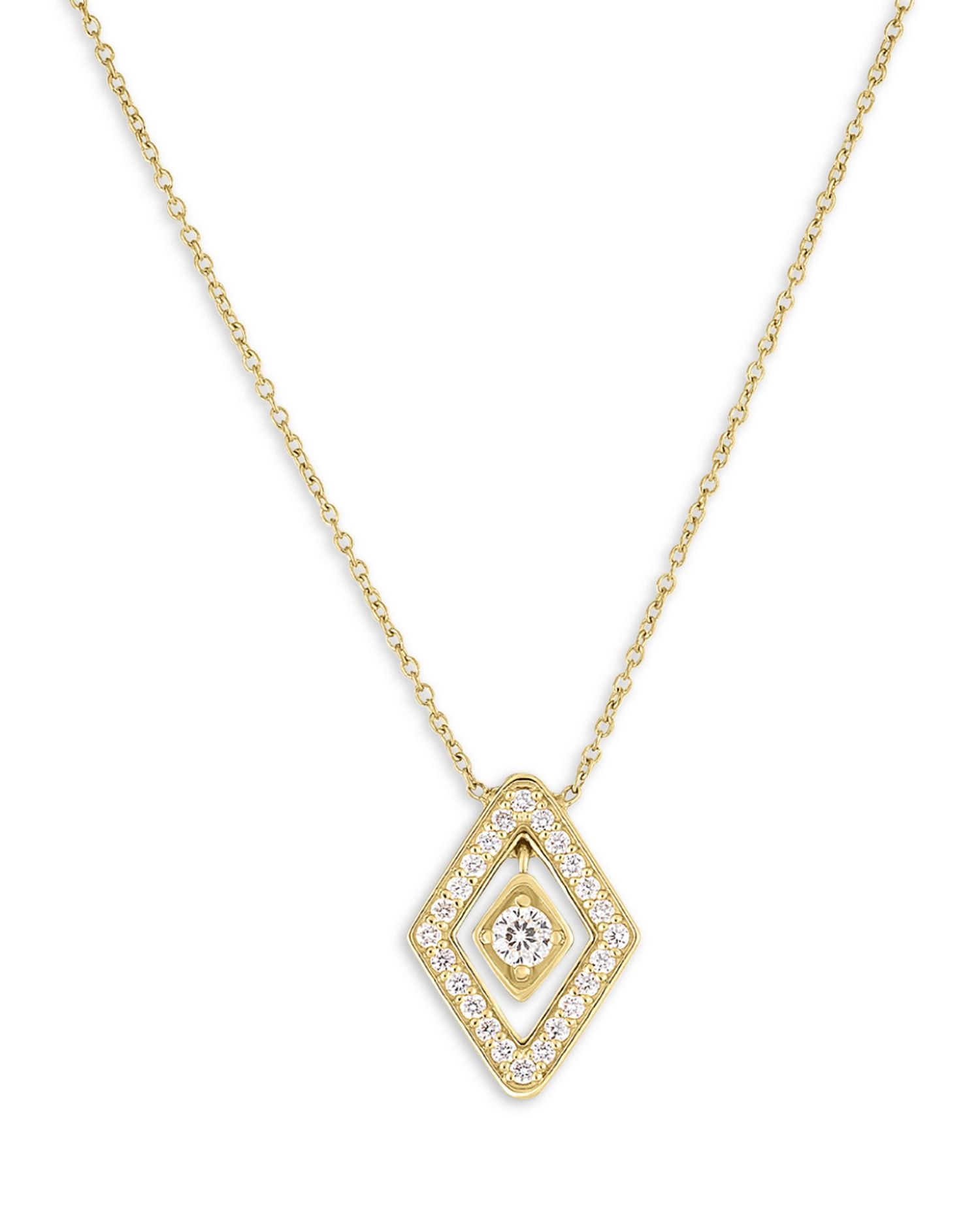 18K Yellow Gold Diamante Diamond Geometric Halo Pendant Necklace, 16-18'