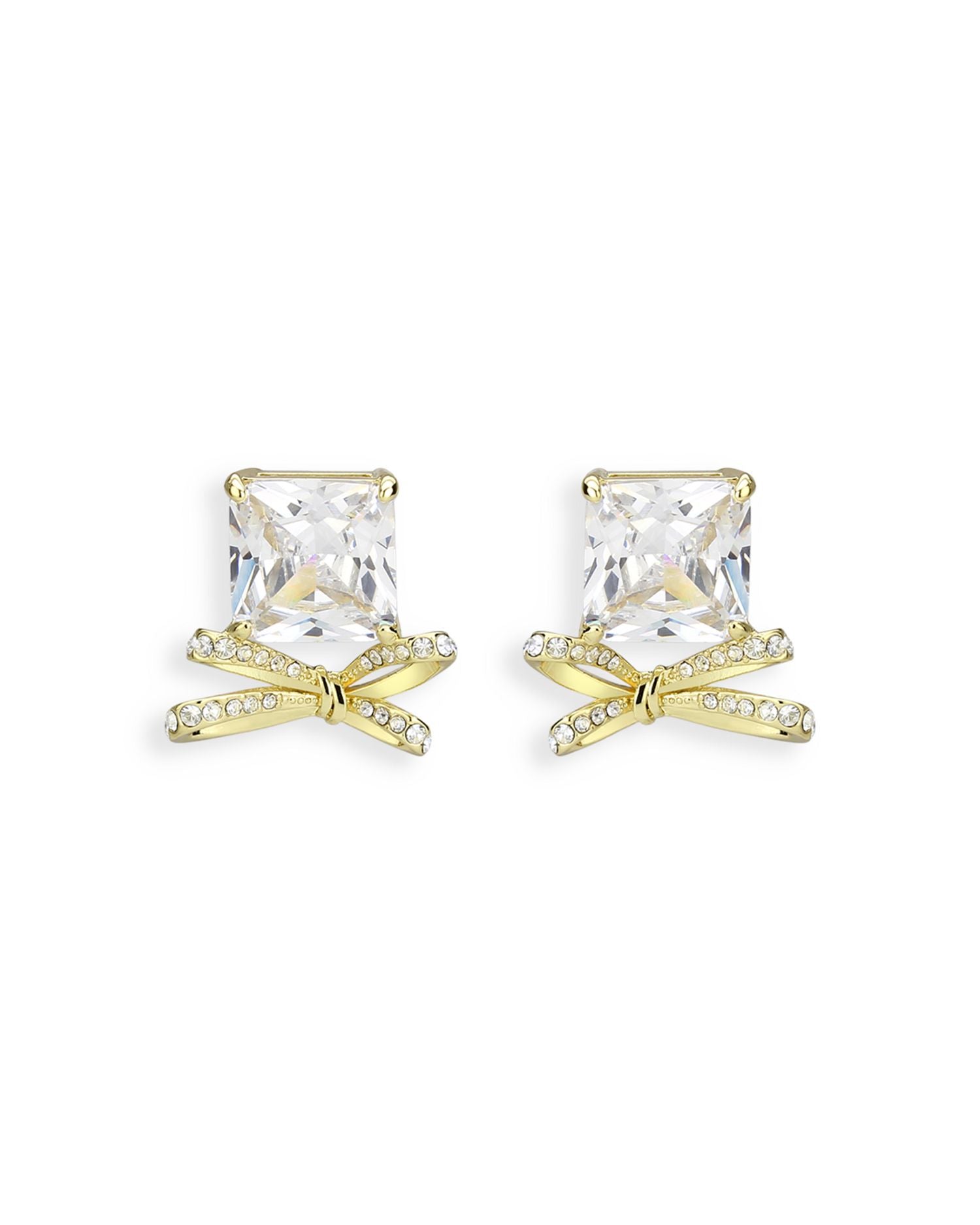 Pavé & Square Crystal Bow Stud Earrings - Exclusive