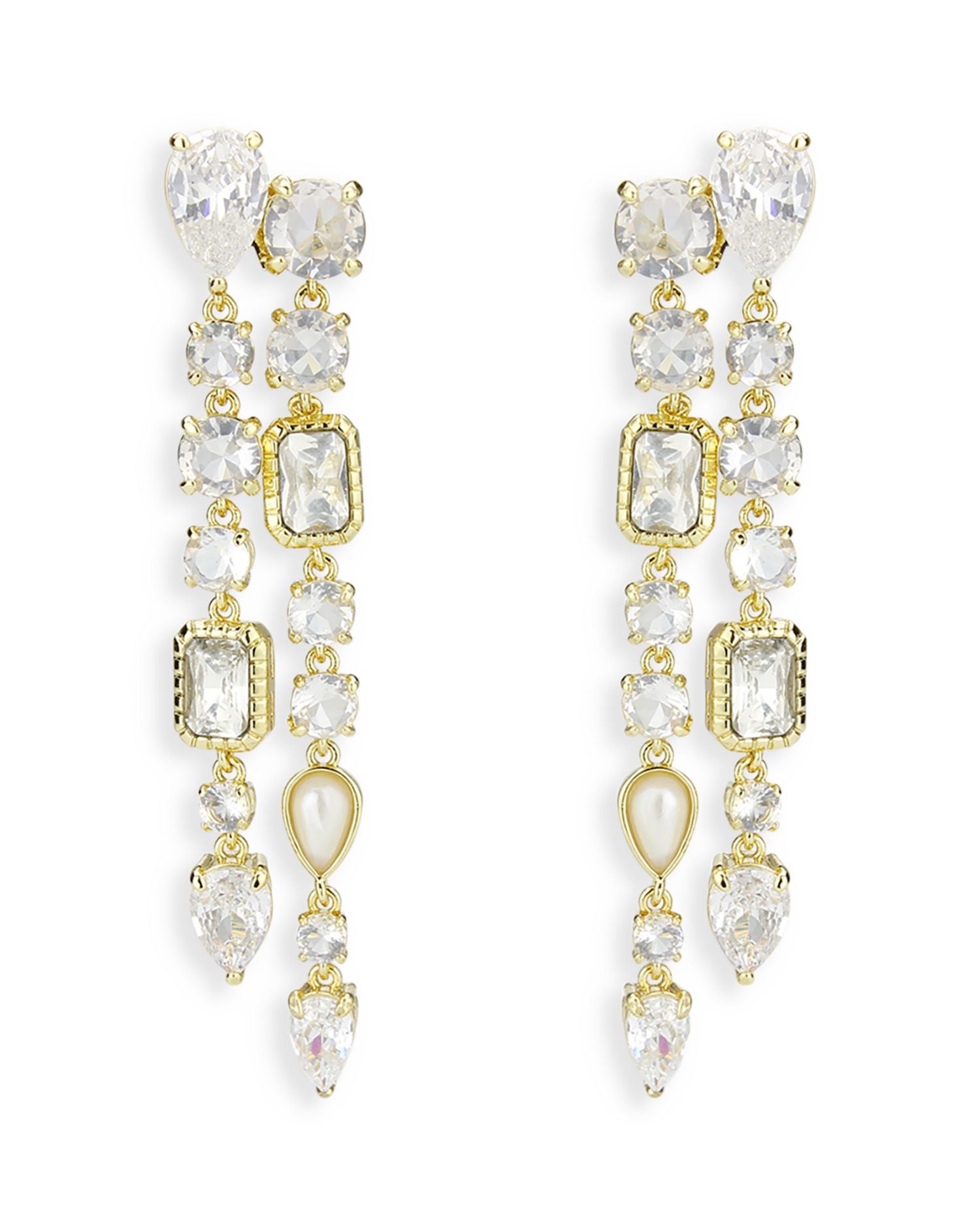 Crystal, Cubic Zirconia & Imitation Pearl Double Strand Linear Drop Earrings - Exclusive