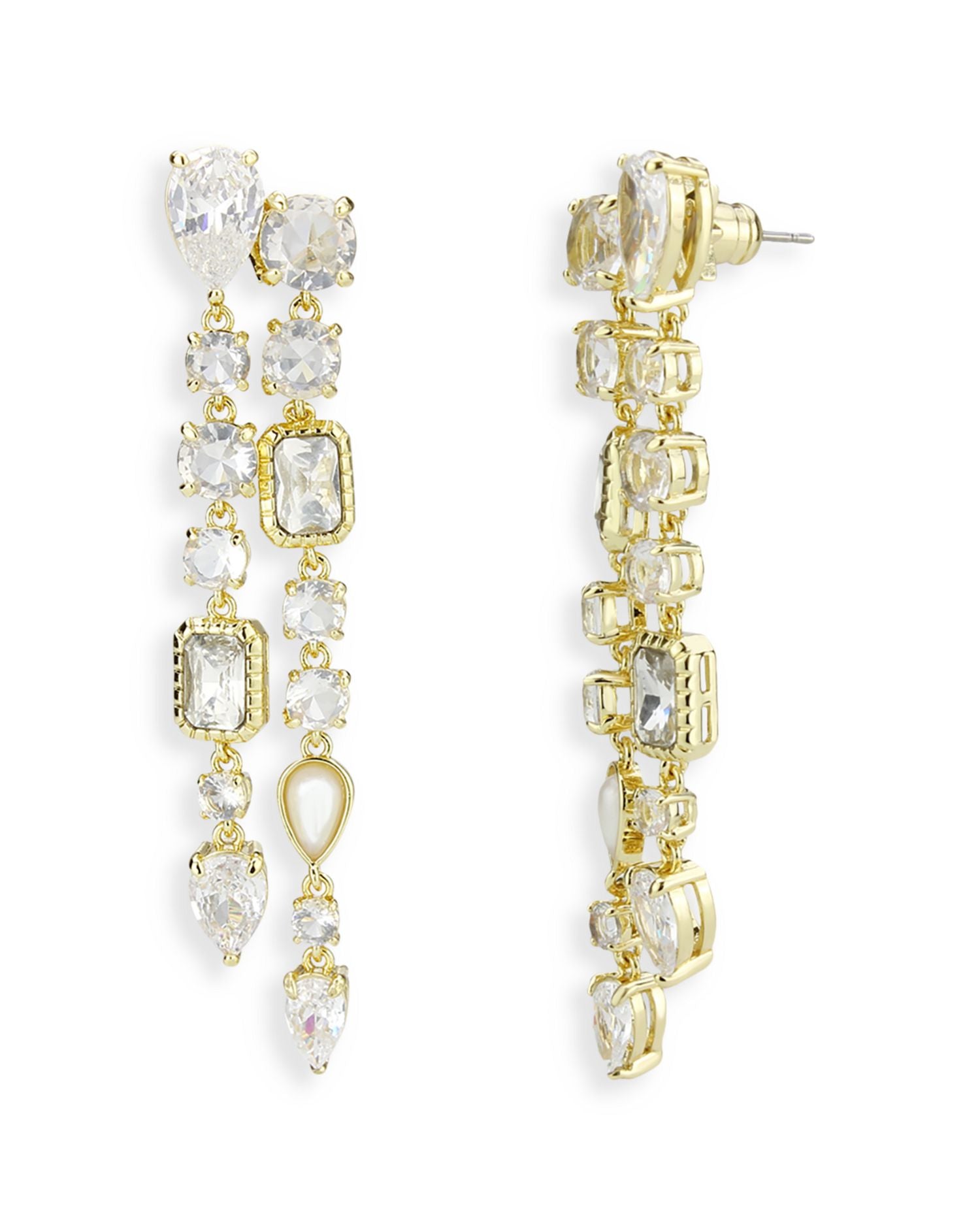 Crystal, Cubic Zirconia & Imitation Pearl Double Strand Linear Drop Earrings - Exclusive