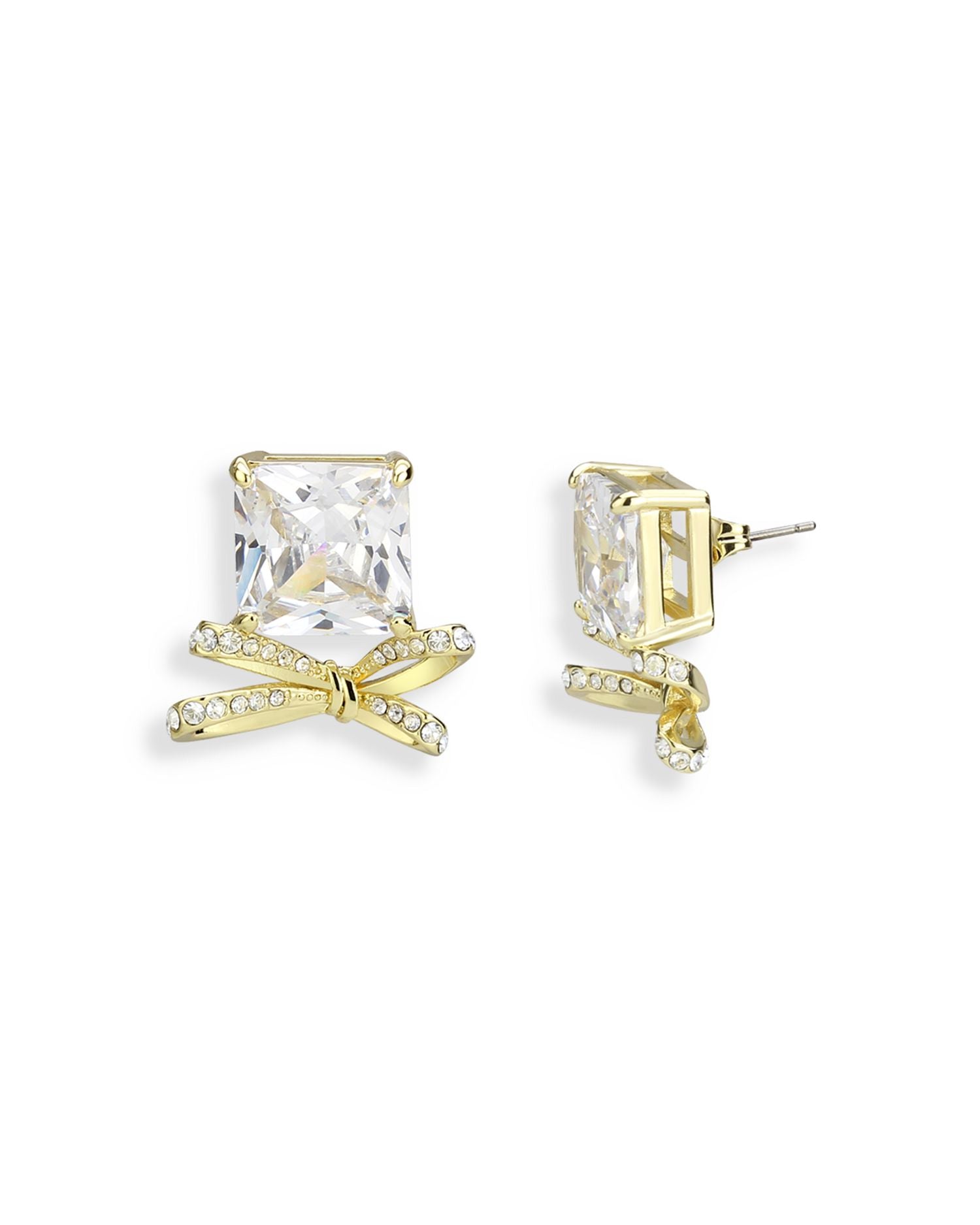 Pavé & Square Crystal Bow Stud Earrings - Exclusive