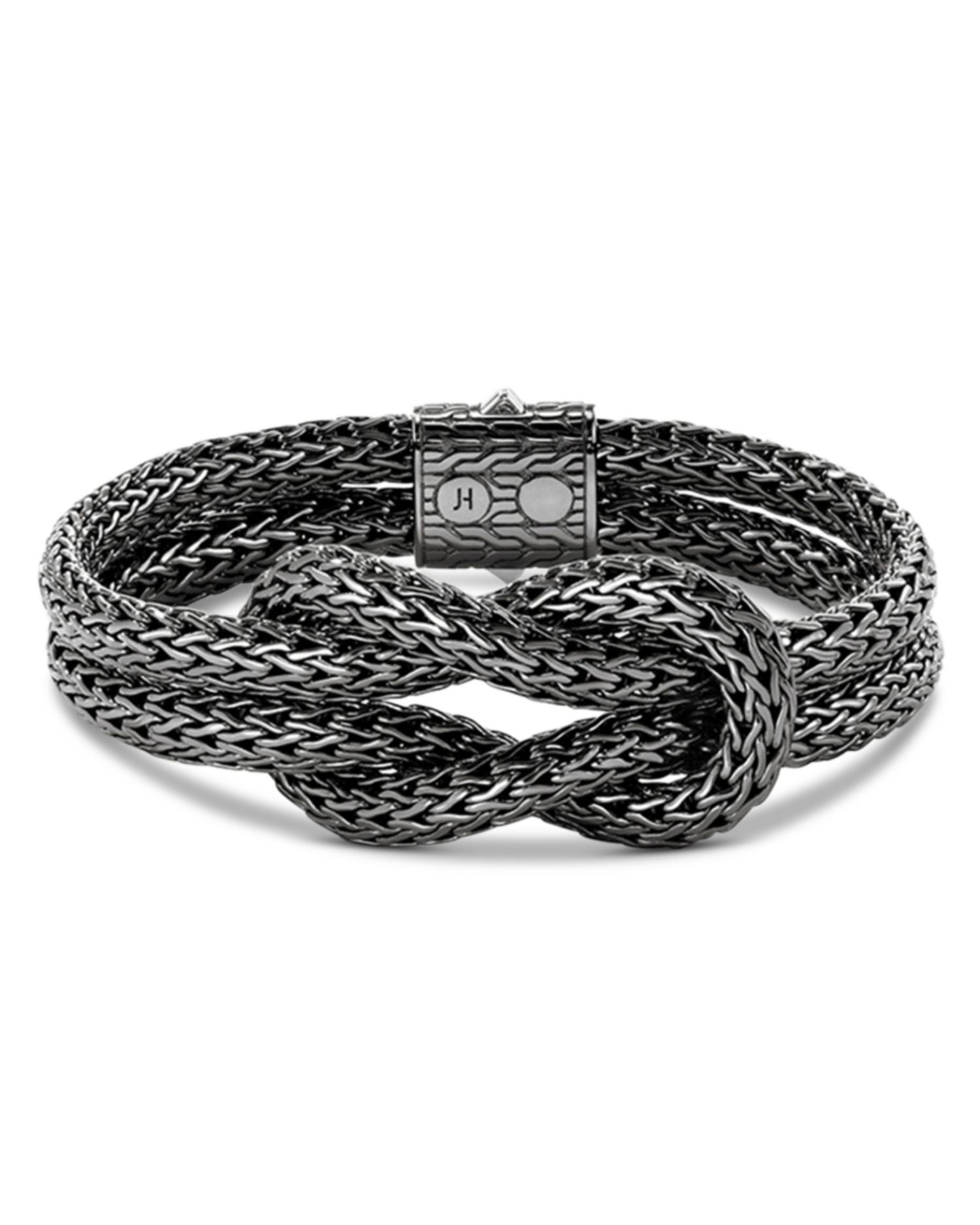Black Rhodium Plated Sterling Silver Love Knot Woven Chain Statement Bracelet