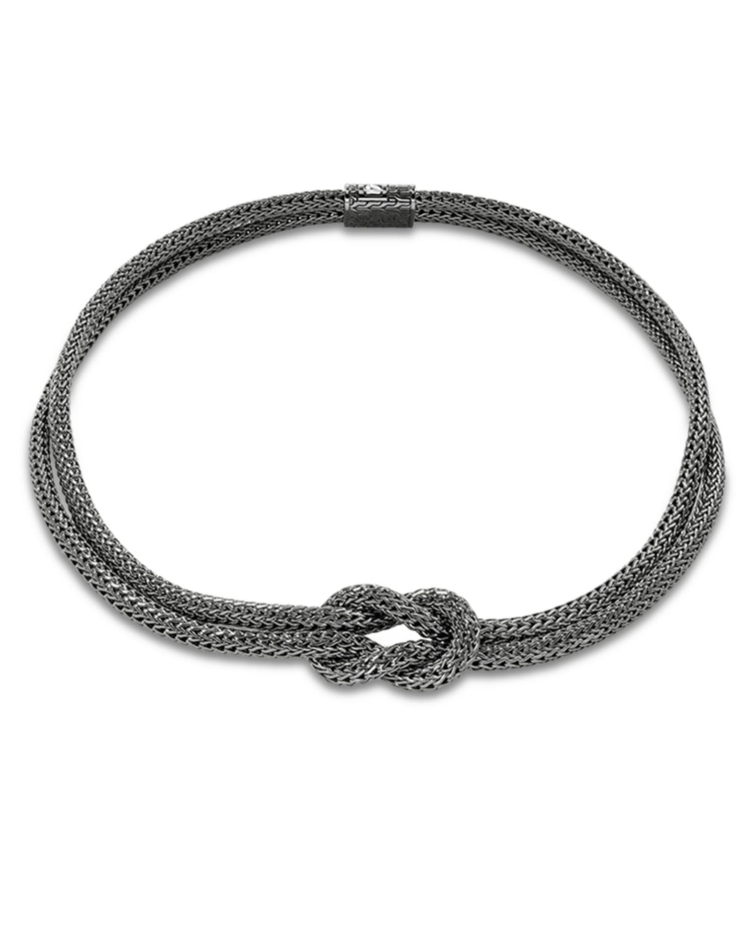 Black Rhodium-Plated Sterling Silver Love Knot Double Woven Chain Statement Necklace, 16'