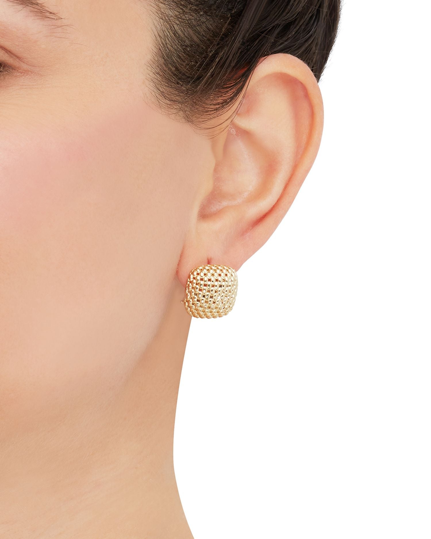 14K Yellow Gold Mesh Square Earrings
