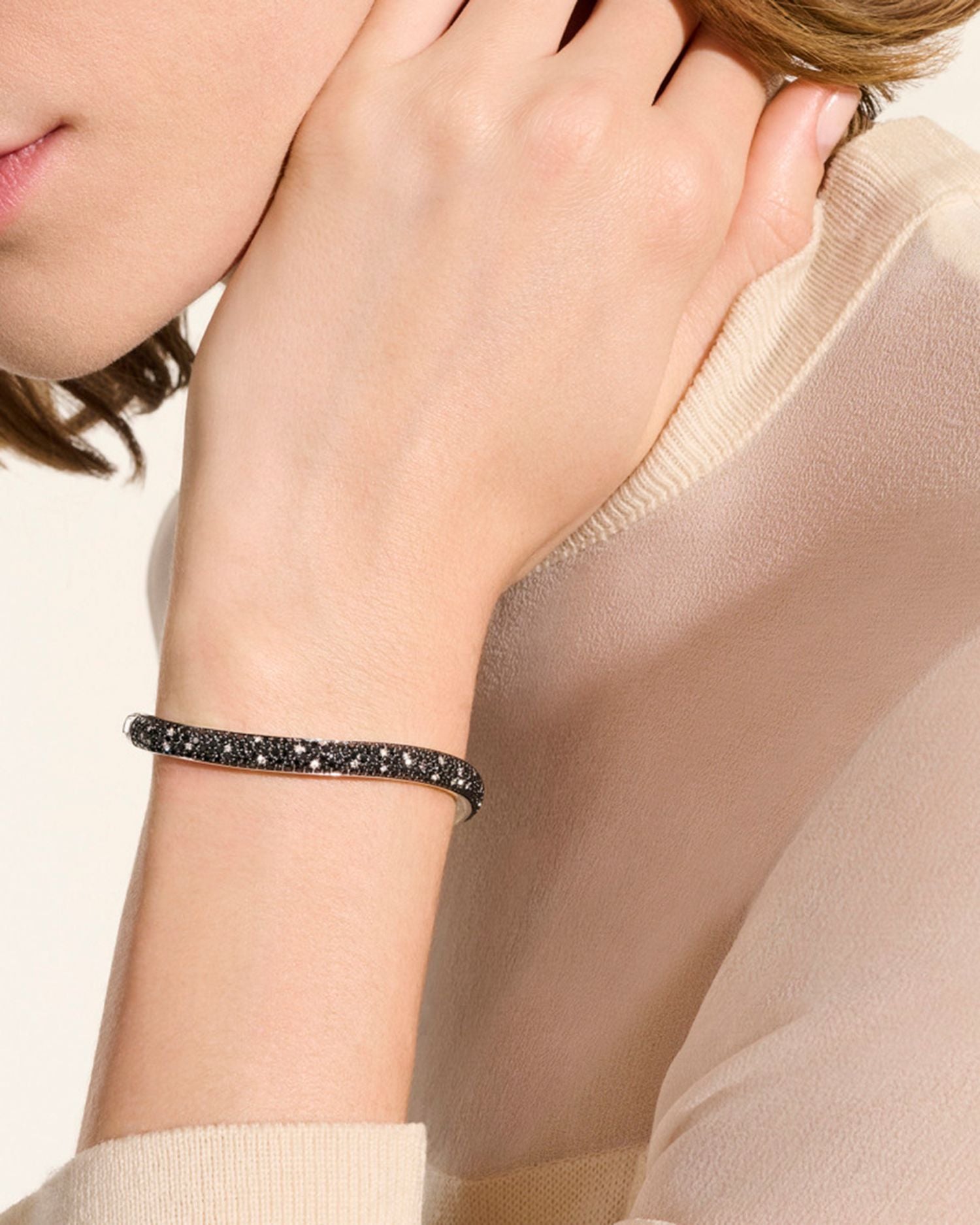 Sterling Silver Surf Diamond Pavé Black Sand Cuff Bangle Bracelet