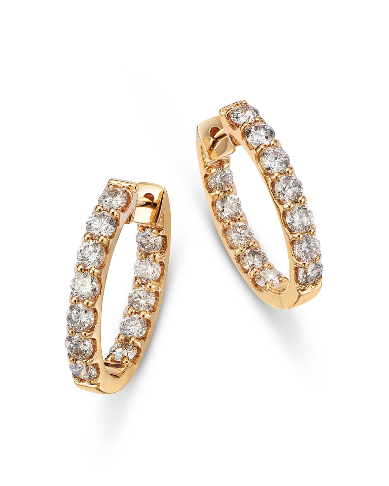 Diamond Inside Out Small Oval Hoop Earrings in 14K Yellow Gold, 2.0 ct. t.w.